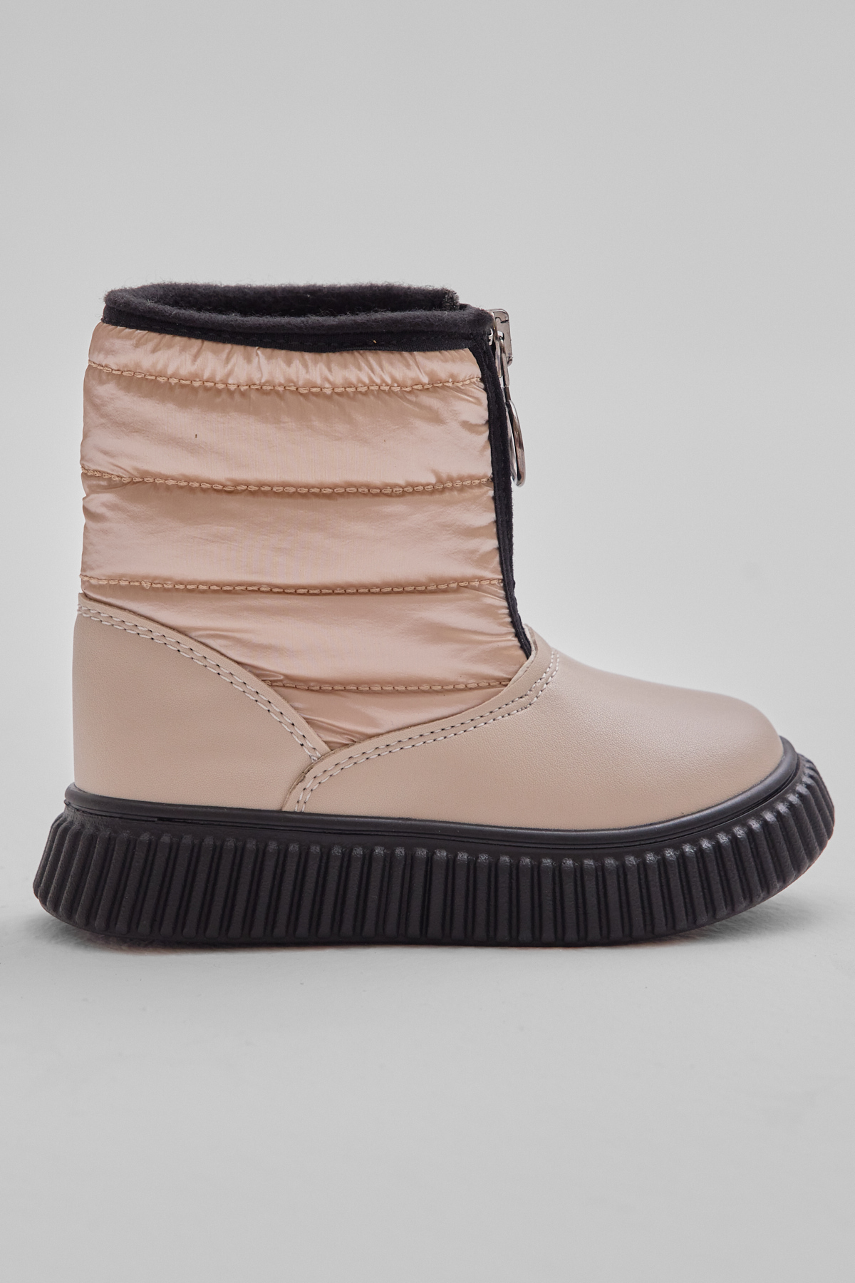 Çocuk Unisex Bej Esnek Termo Taban Sıcak Astarlı Önü Yazılı Fermuarlı Kar Botu