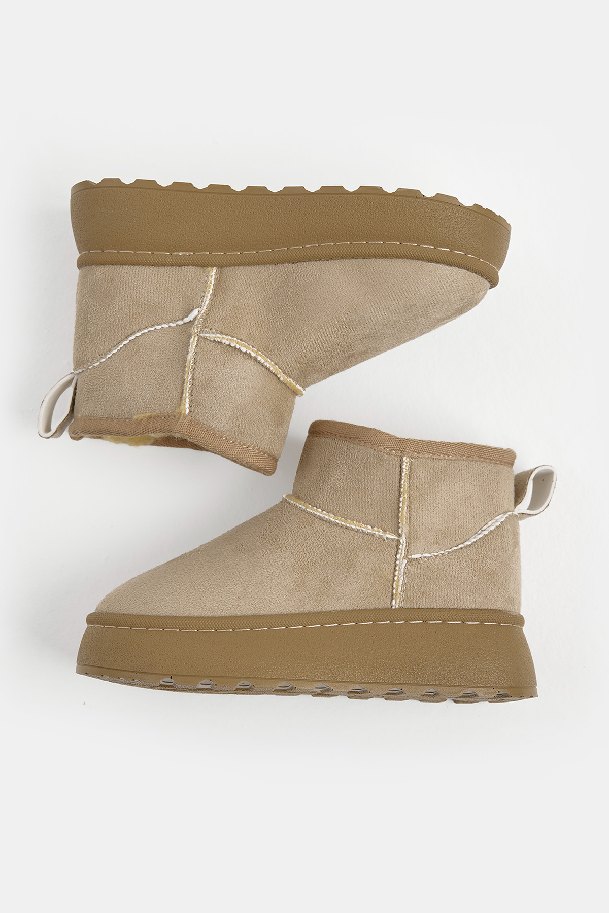 Çocuk Unisex Bej Kalın Poli Taban İçi Kürklü Süet Görünümlü Günlük Bot