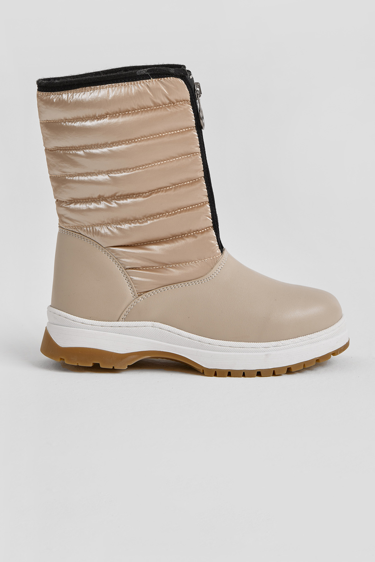 Çocuk Unisex Bej Kalın Termo Taban Önü Yazılı Sıcak Astarlı Fermuarlı Şişme Kar Botu