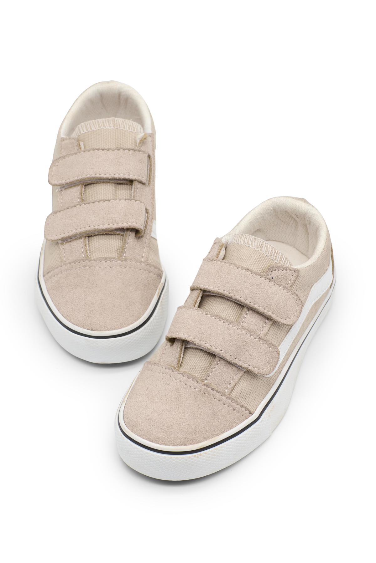 Çocuk Unisex Bej Kauçuk Taban Rahat Kalıp Çift Cırtlı Ayakkabı