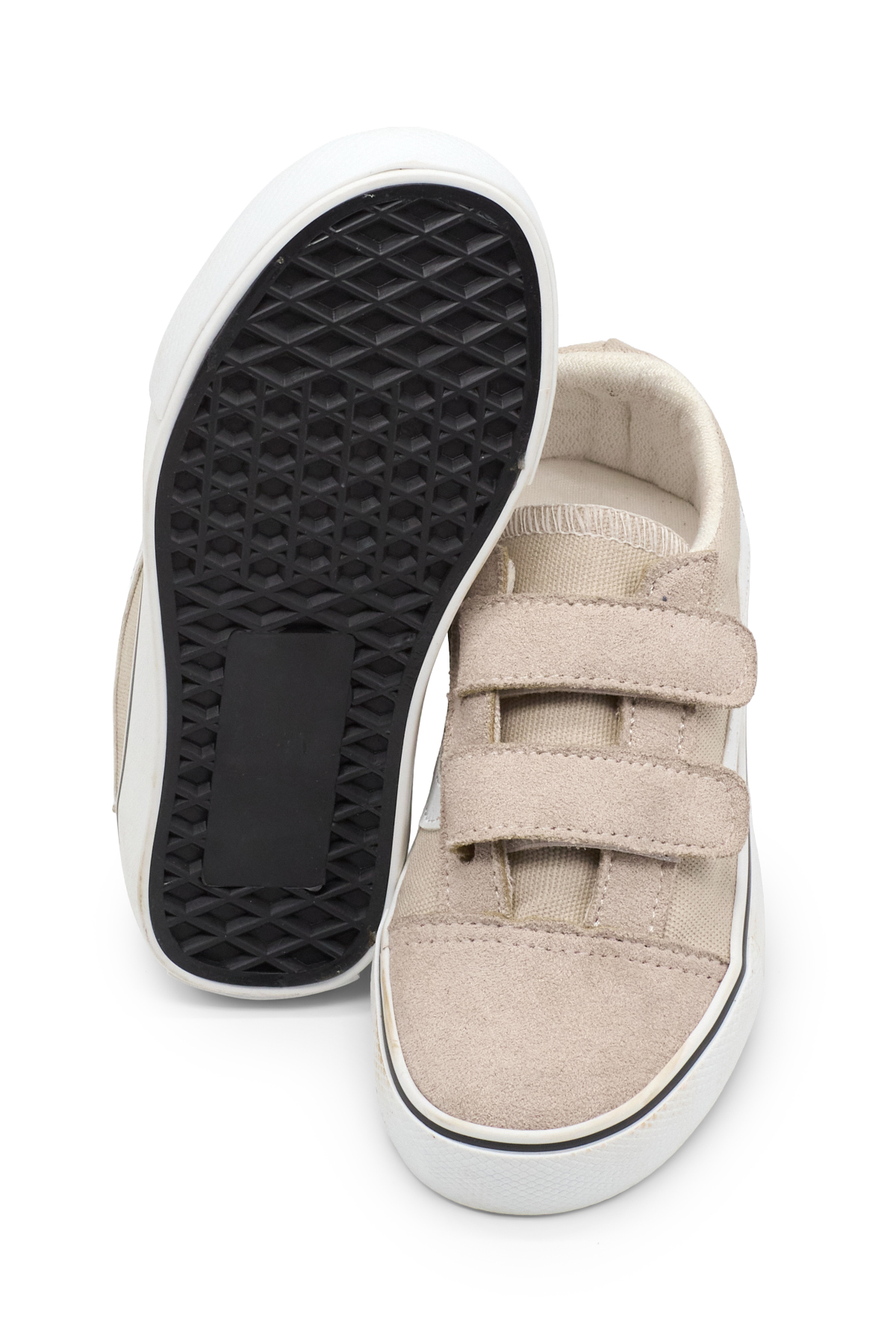 Çocuk Unisex Bej Kauçuk Taban Rahat Kalıp Çift Cırtlı Ayakkabı