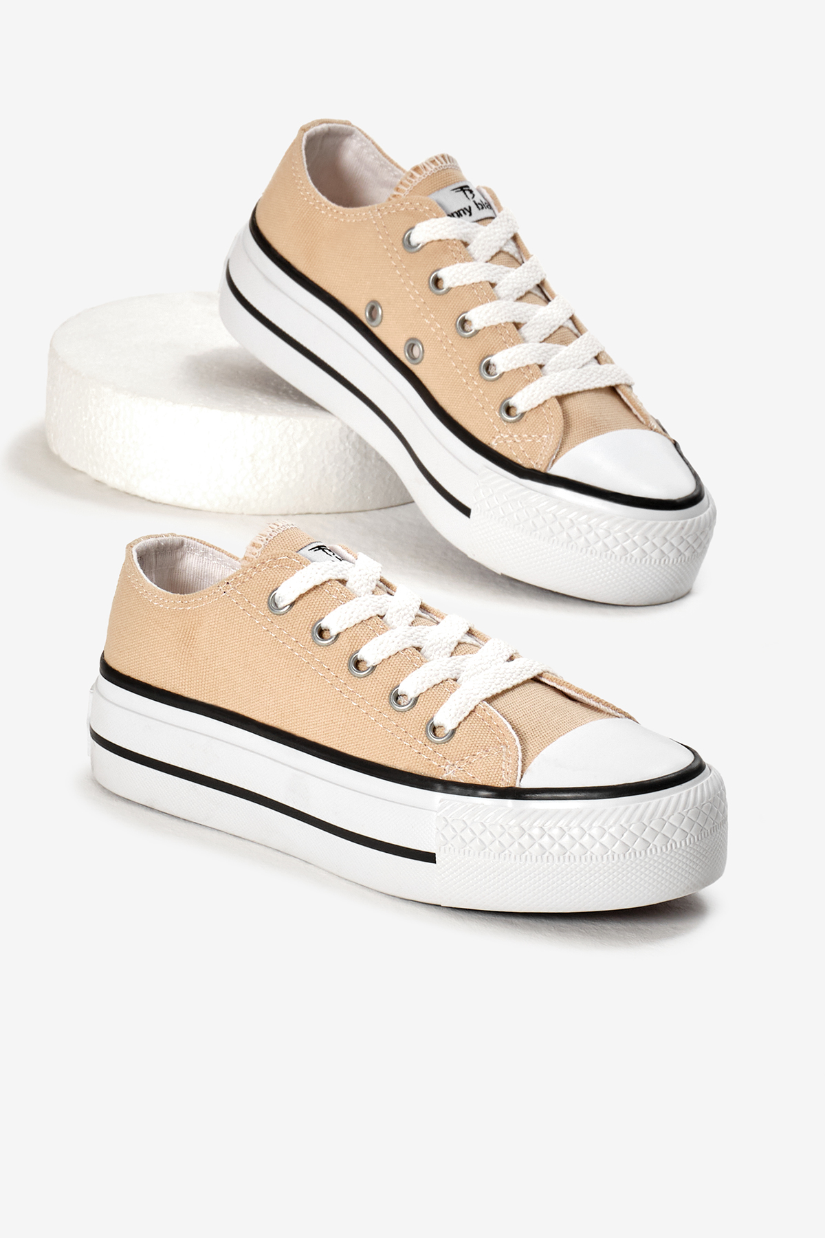 Çocuk Unisex Bej Termo Kalın Taban Bağcıklı Keten Spor Ayakkabı