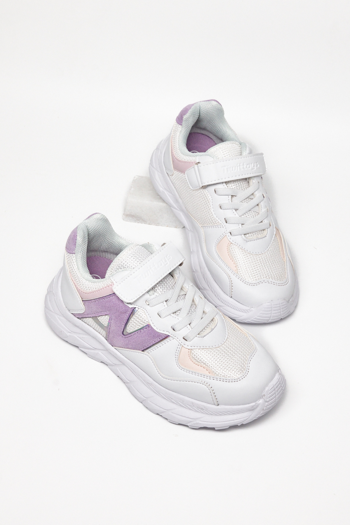 Çocuk Unisex Beyaz Lila Rahat Kalıp Cırtlı Bağcıklı Sneaker