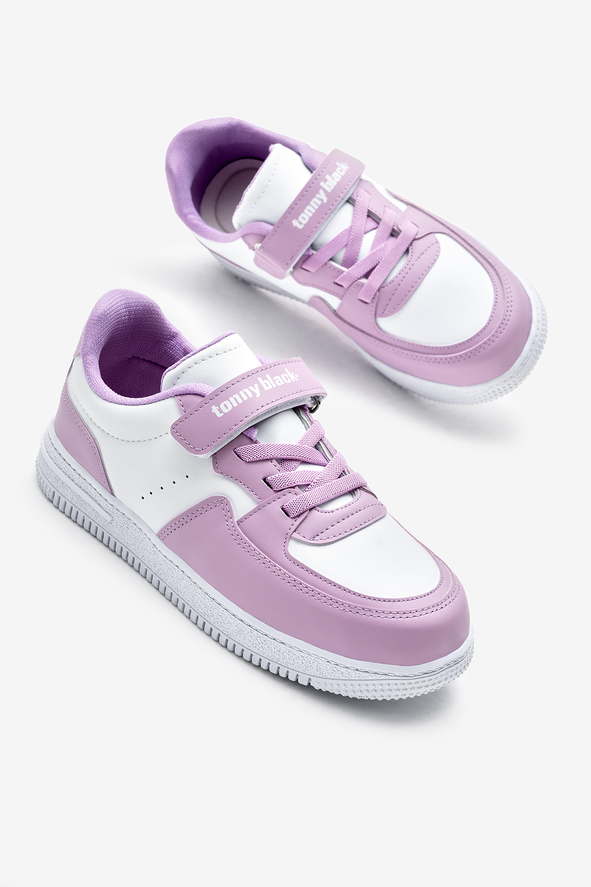 Çocuk Unisex Beyaz Lila Termo Taban Cırtlı Lastik Bağcıklı Spor Ayakkabı