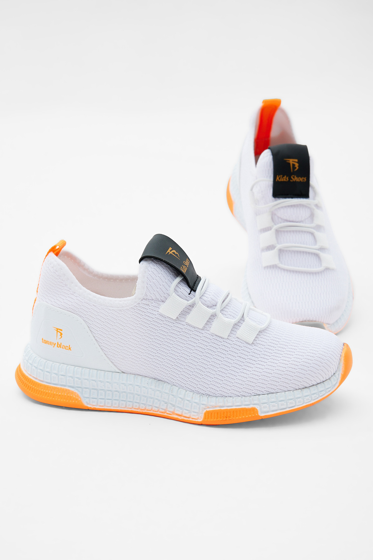 Çocuk Unisex Beyaz Oranj Rahat Kalıp Lastik Bağcıklı Spor Ayakkabı