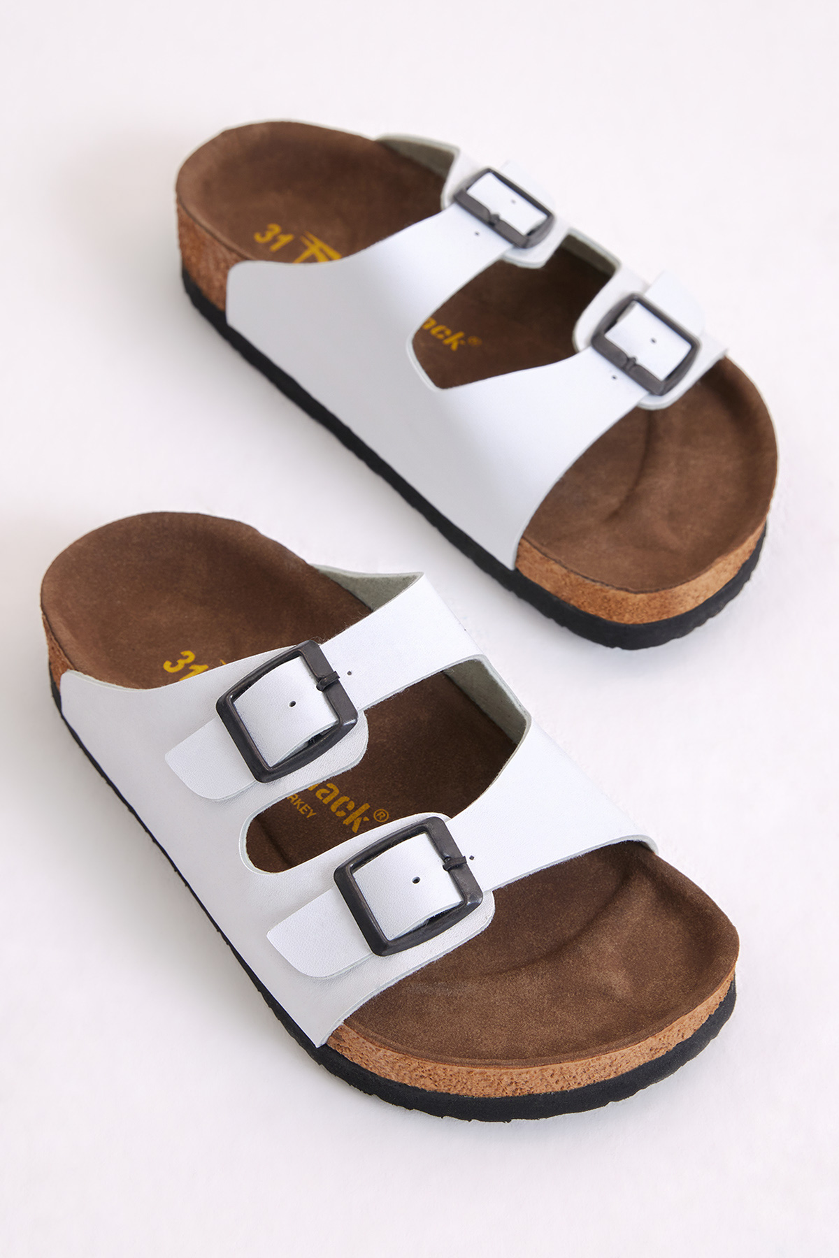 Çocuk Unisex Beyaz Rahat Kalıp Poli Taban Çift Tokalı Nubuk Sandalet