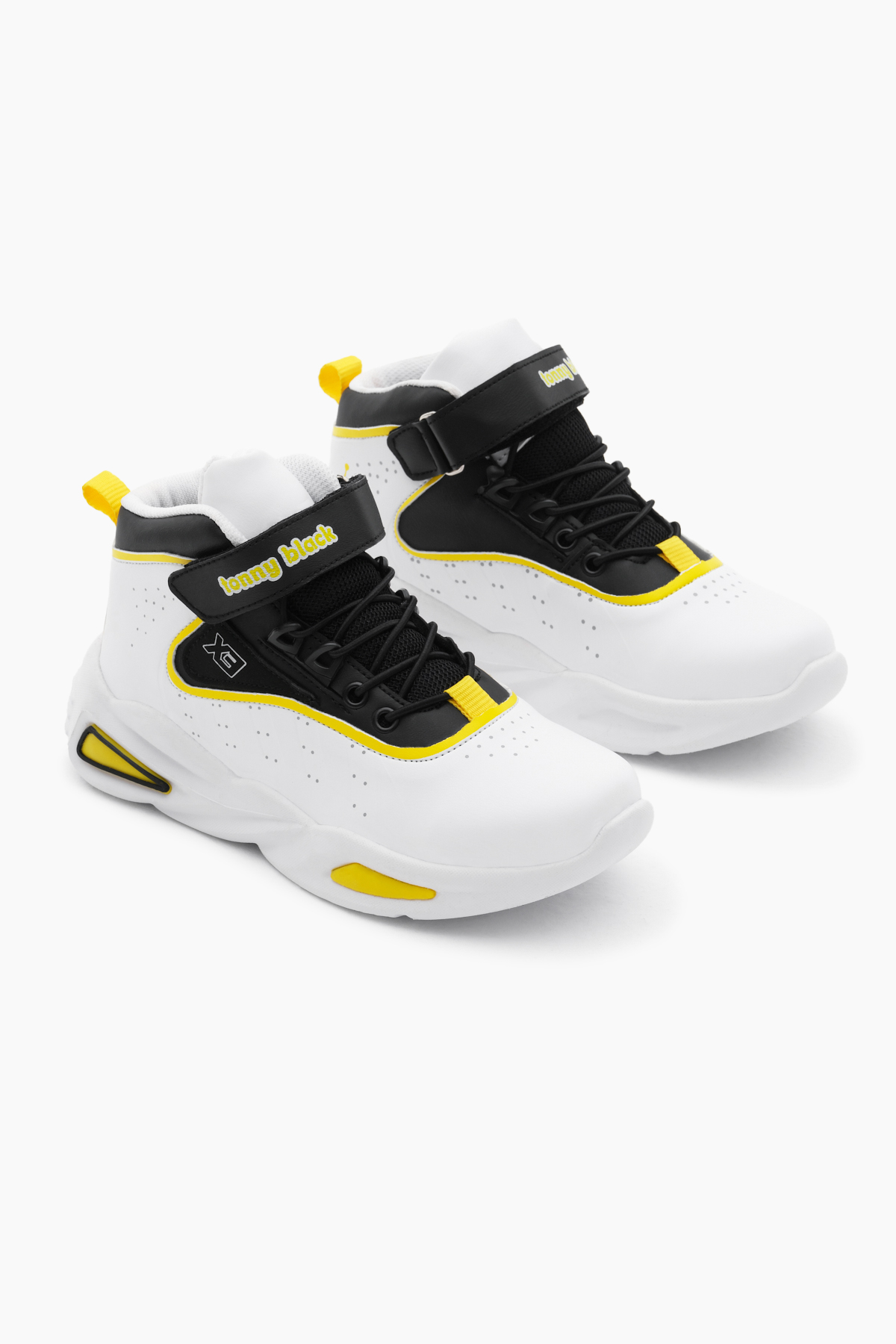 Çocuk Unisex Beyaz Sarı Faylon Taban Lastik Bağcıklı ve Cırtlı Spor Basketbol Ayakkabısı