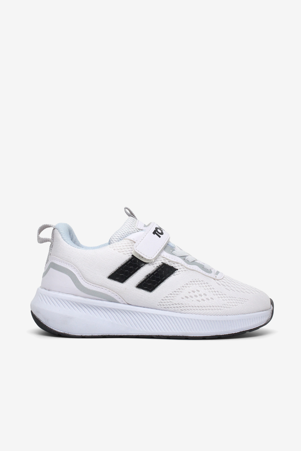 Çocuk Unisex Beyaz Siyah Rahat Kalıp Nefes Alabilen Cırtlı Bağcıklı Sneaker