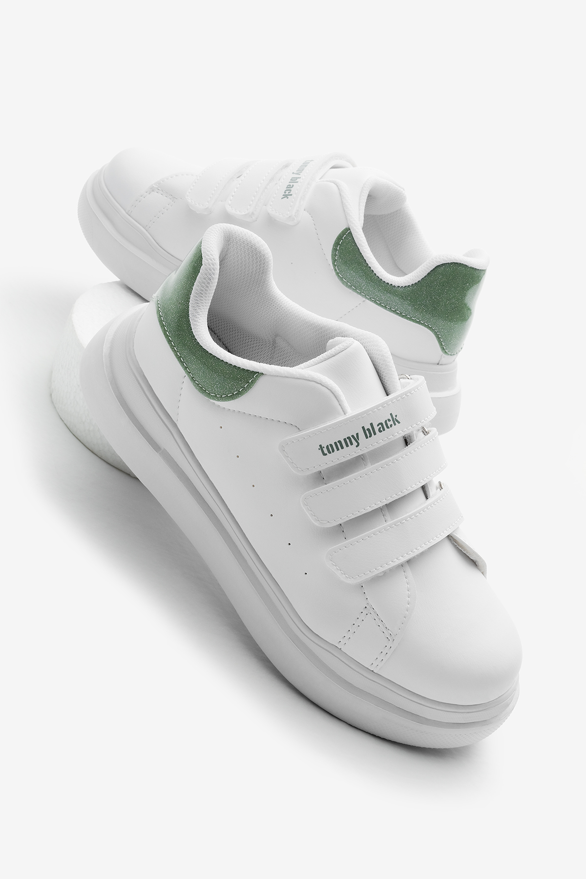 Çocuk Unisex Beyaz Su Yeşili Eva Faylon Taban Üç Cırtlı Spor Ayakkabı