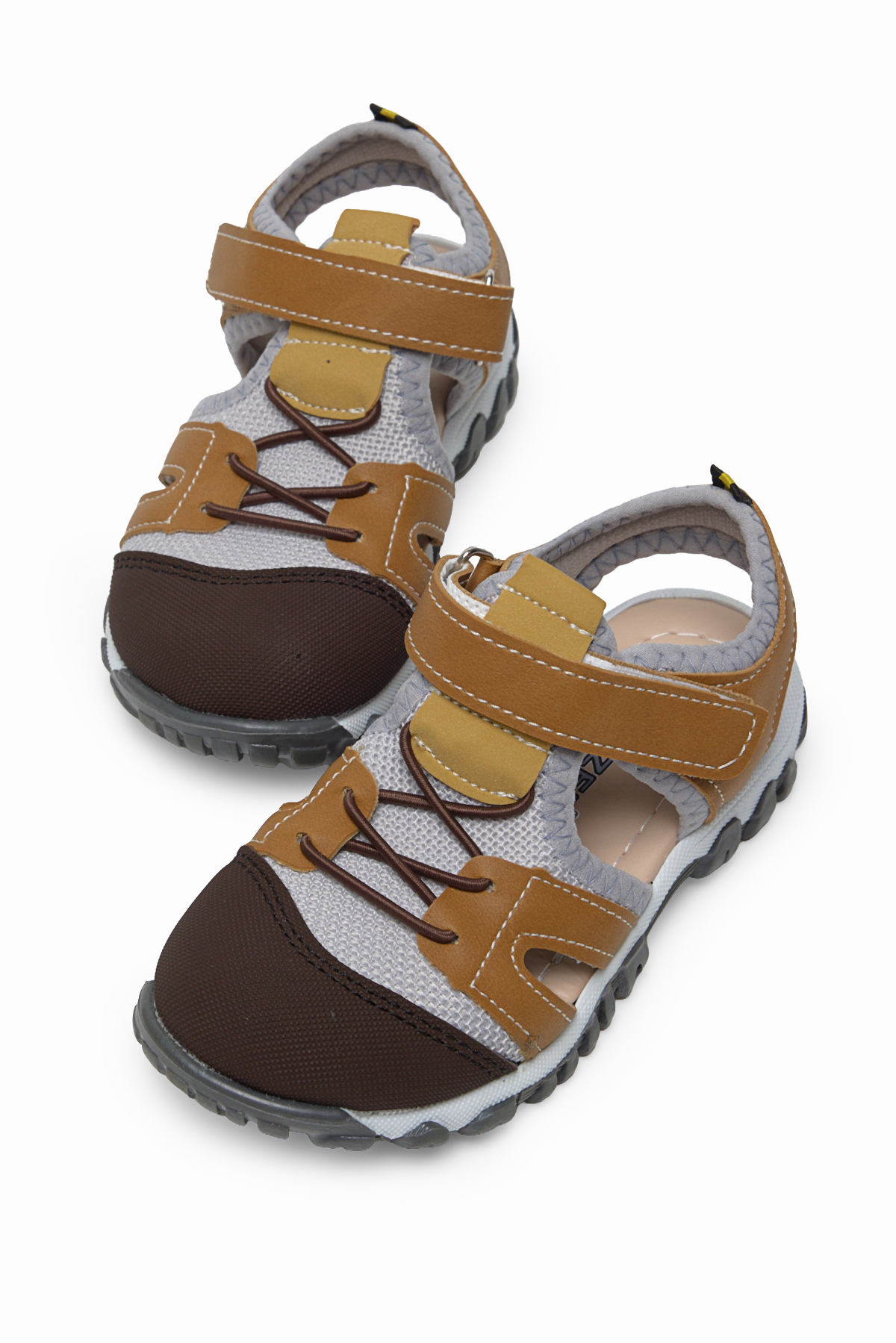 Çocuk Unisex Camel Çoçuk Cırt Ve Bağcıklı Rahat Kalıp Sandalet