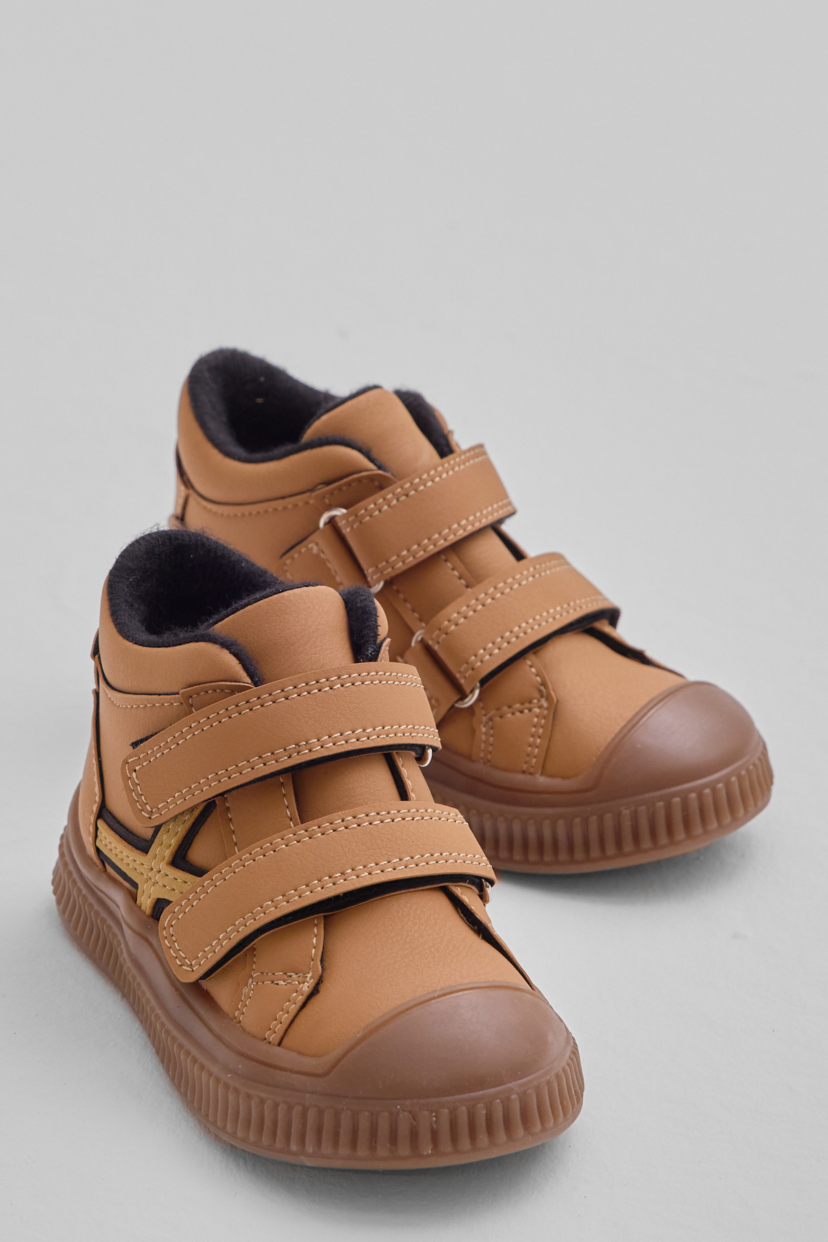 Çocuk Unisex Camel Esnek Termo Taban Çift Cırtlı Şerit Desenli Spor Kısa Bot