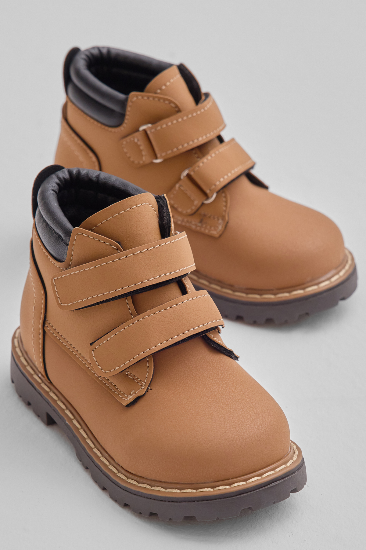 Çocuk Unisex Camel Kalın Termo Taban Sıcak Astarlı Çift Cırtlı Bot