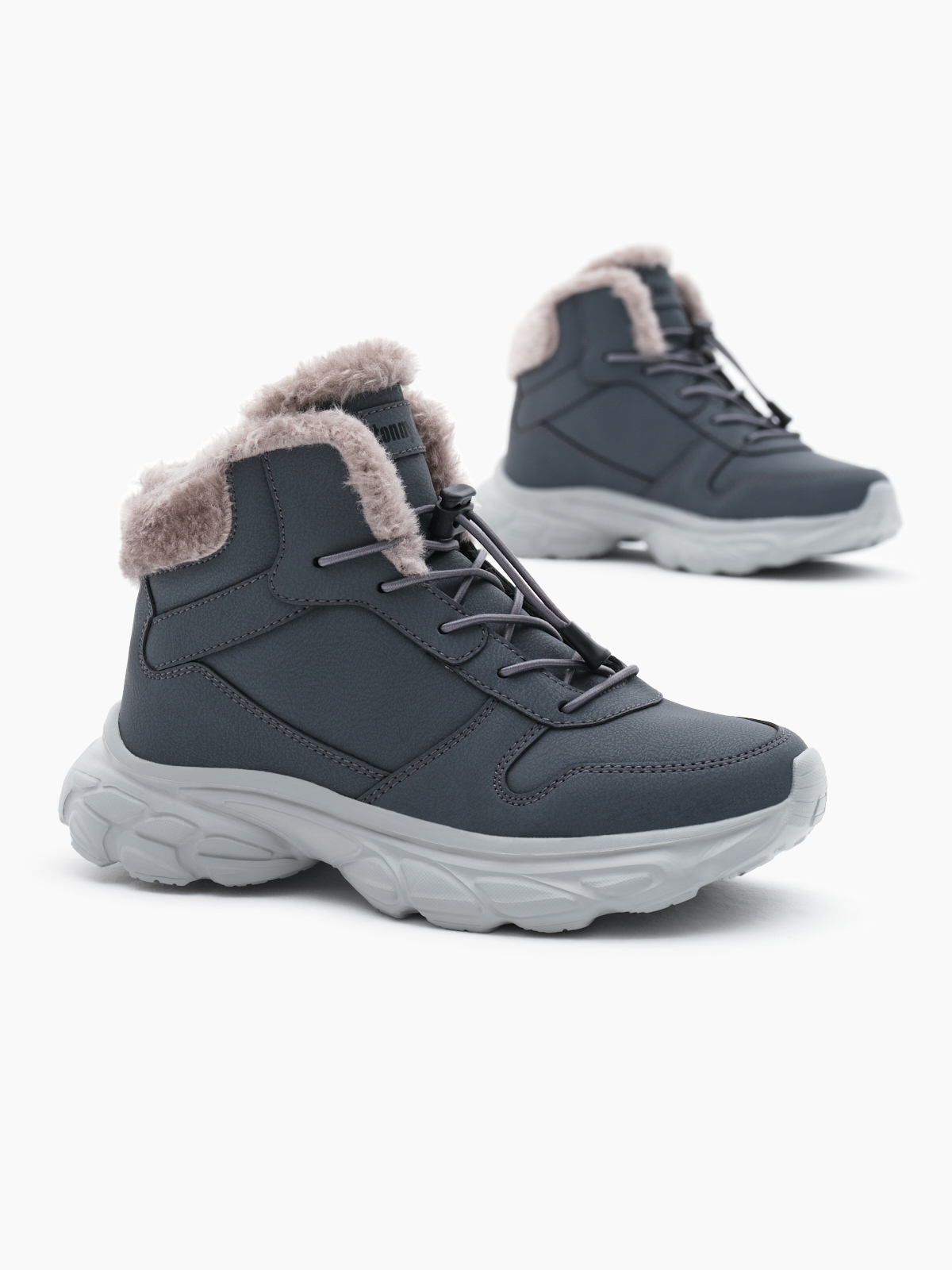 Çocuk Unisex Füme Faylon Taban İçi Kürklü Lastik Bağcıklı Bot