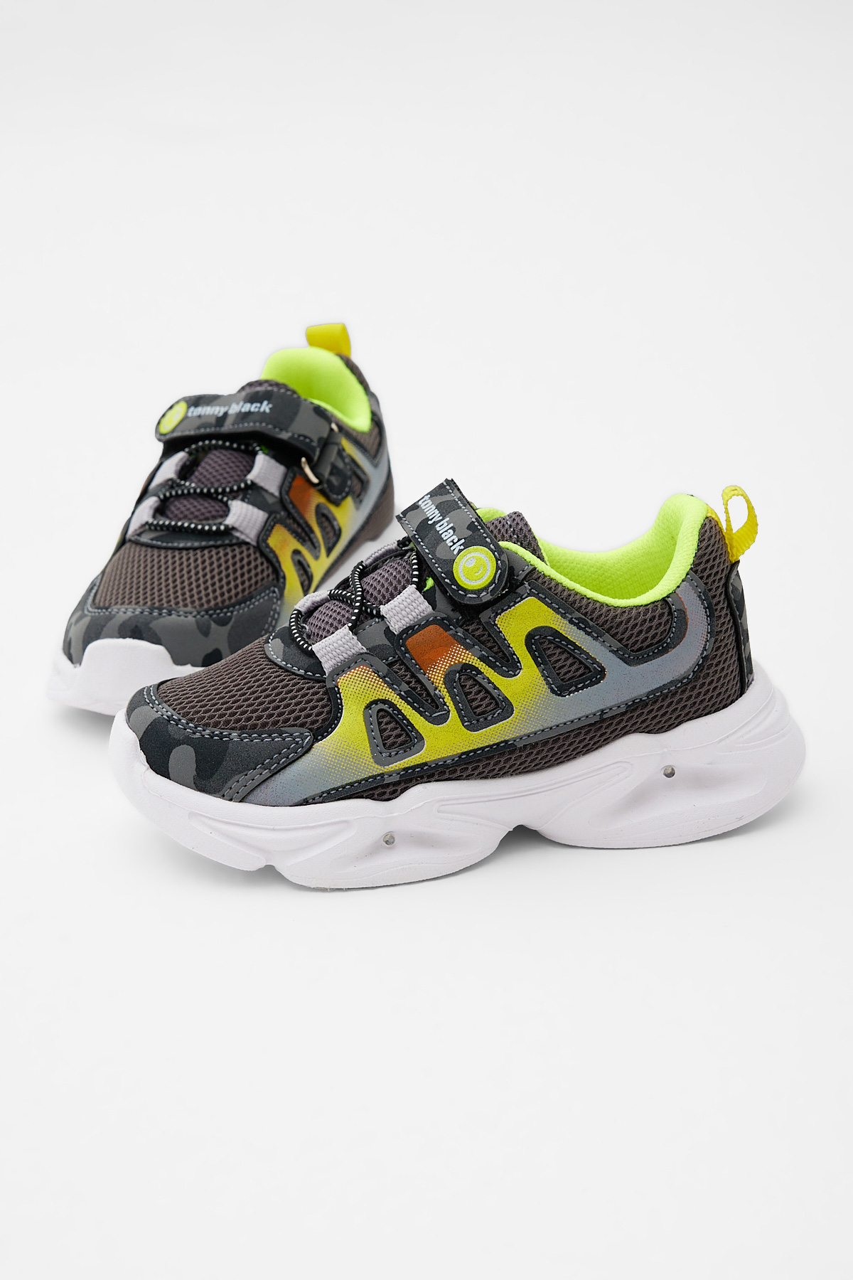 Çocuk Unisex Füme Kamuflaj Rahat Kalıp Işıklı Cırtlı Ayakkabı