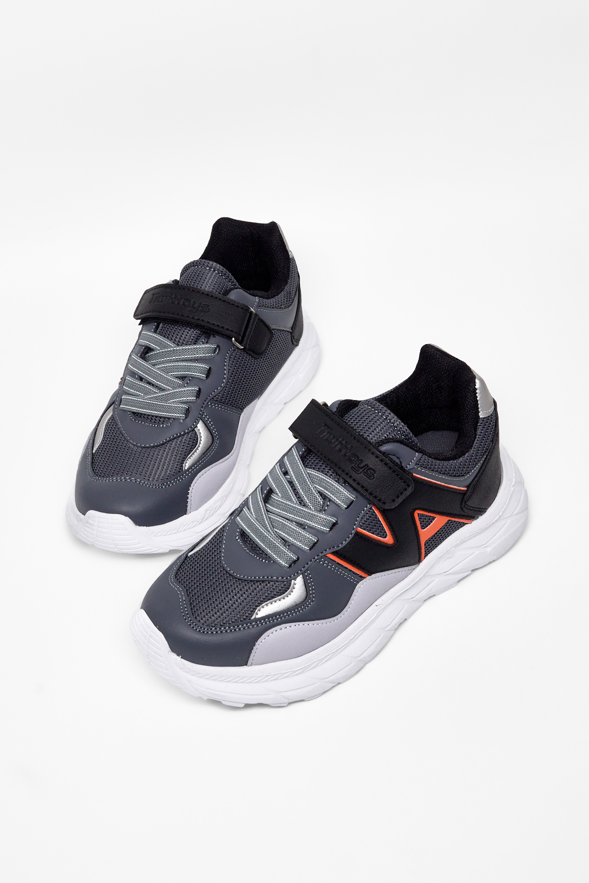 Çocuk Unisex Füme Siyah Rahat Kalıp Cırtlı Bağcıklı Sneaker