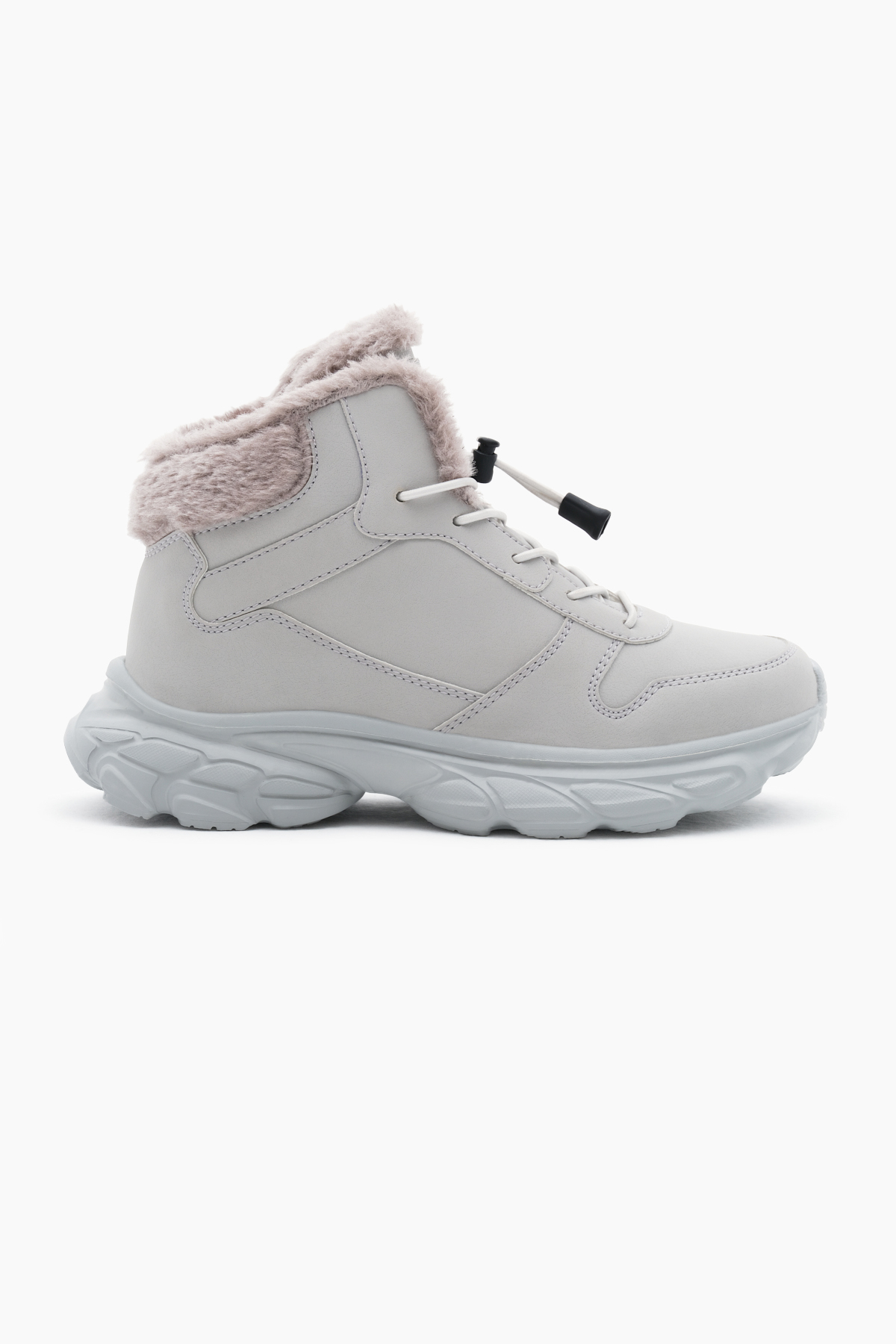 Çocuk Unisex Gri Faylon Taban İçi Kürklü Lastik Bağcıklı Bot