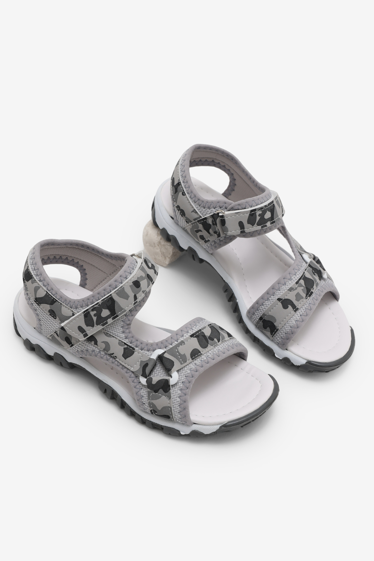 Çocuk Unisex Gri Kamuflaj Çoçuk Cırtlı Sandalet