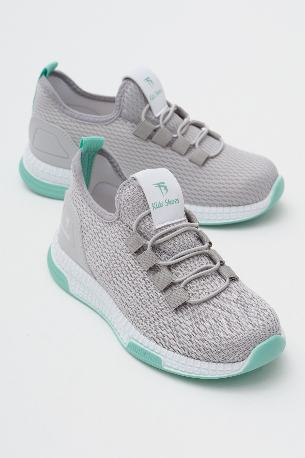 Çocuk Unisex Gri Yeşil Rahat Kalıp Lastik Bağcıklı Spor Ayakkabı