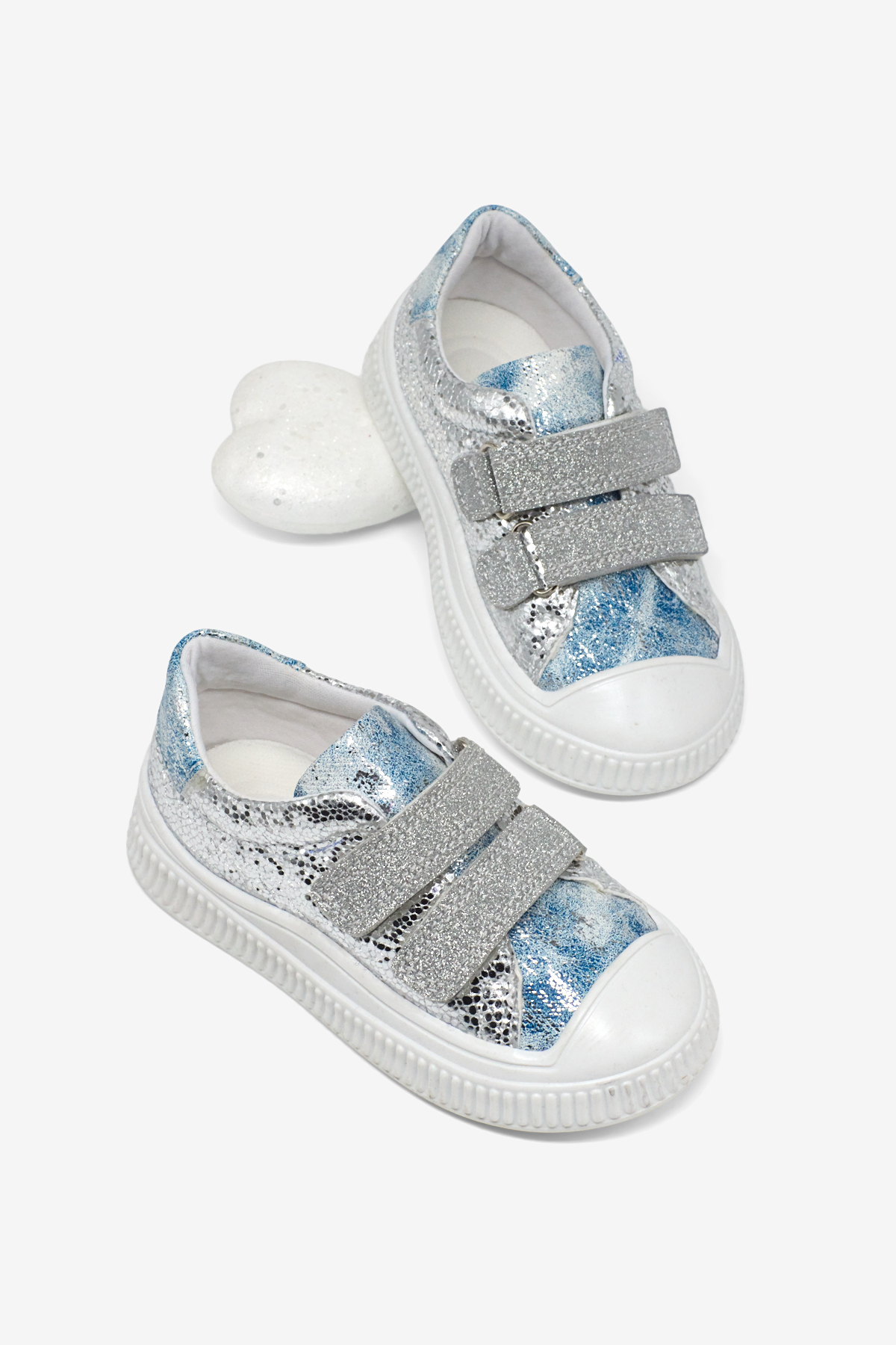 Çocuk Unisex Gümüş Çocuk Sim Detaylı Cırtlı Rahat Kalıp Sneaker