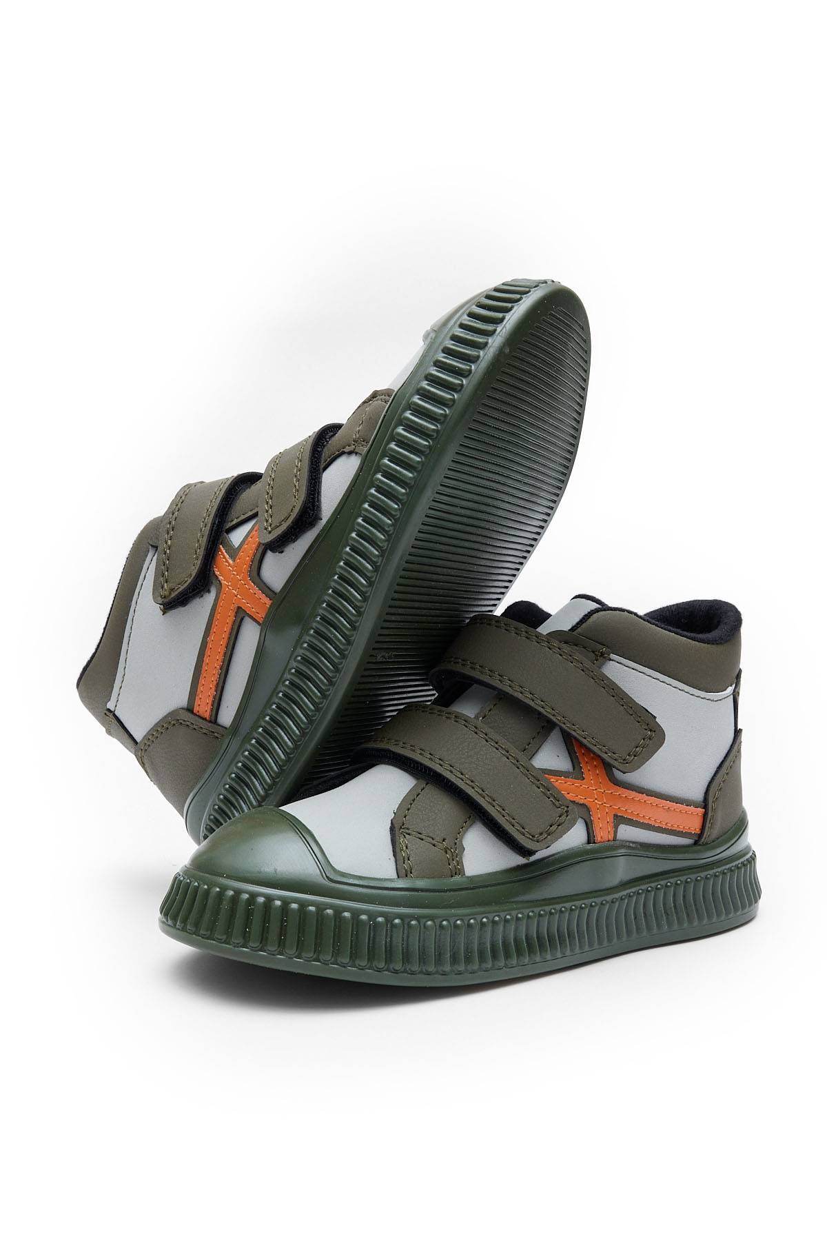 Çocuk Unisex Haki Esnek Termo Taban Çift Cırtlı Şerit Desenli Spor Kısa Bot