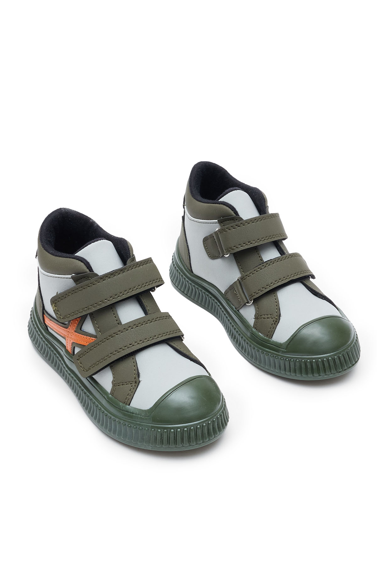 Çocuk Unisex Haki Esnek Termo Taban Çift Cırtlı Şerit Desenli Spor Kısa Bot