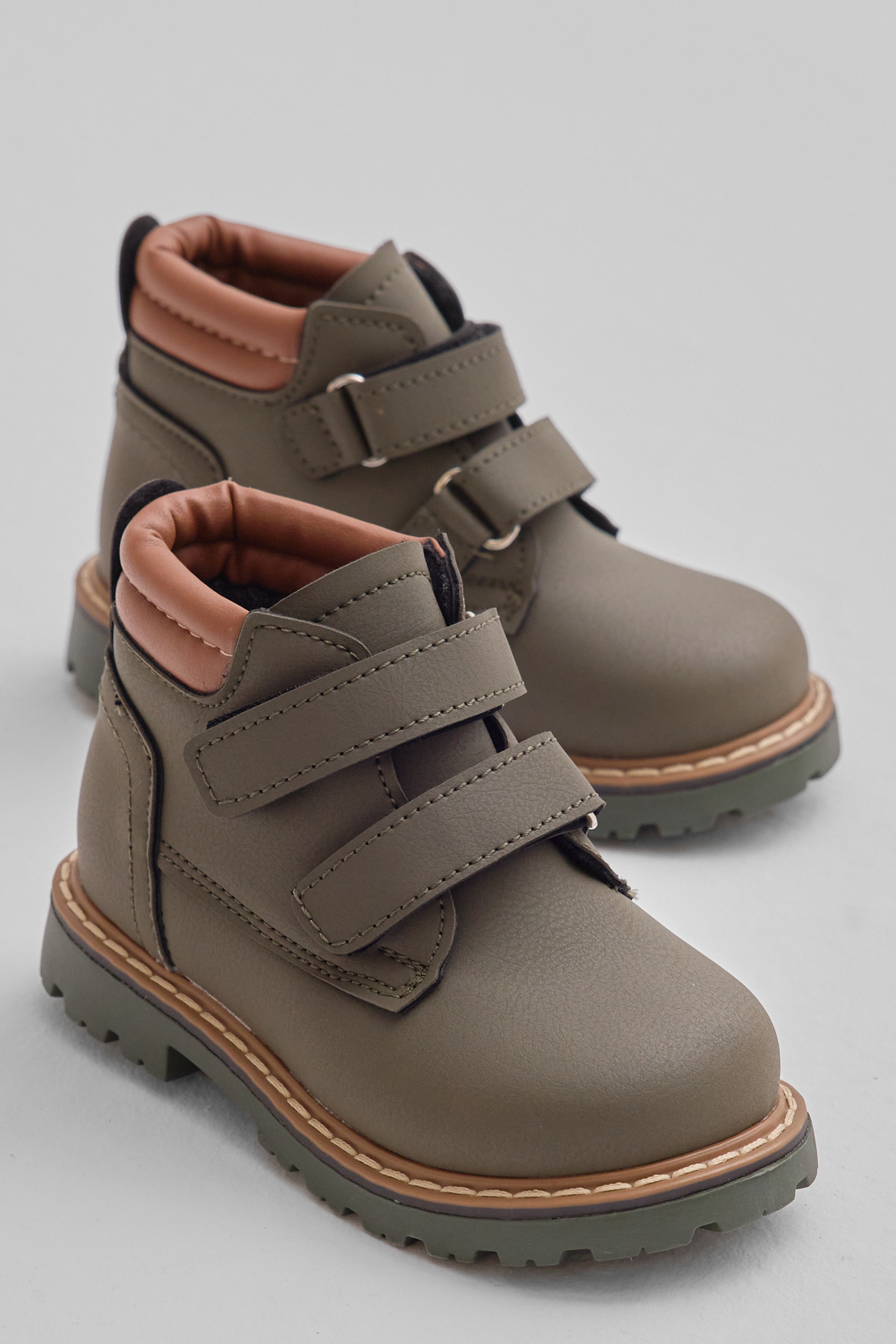 Çocuk Unisex Haki Kalın Termo Taban Sıcak Astarlı Çift Cırtlı Bot