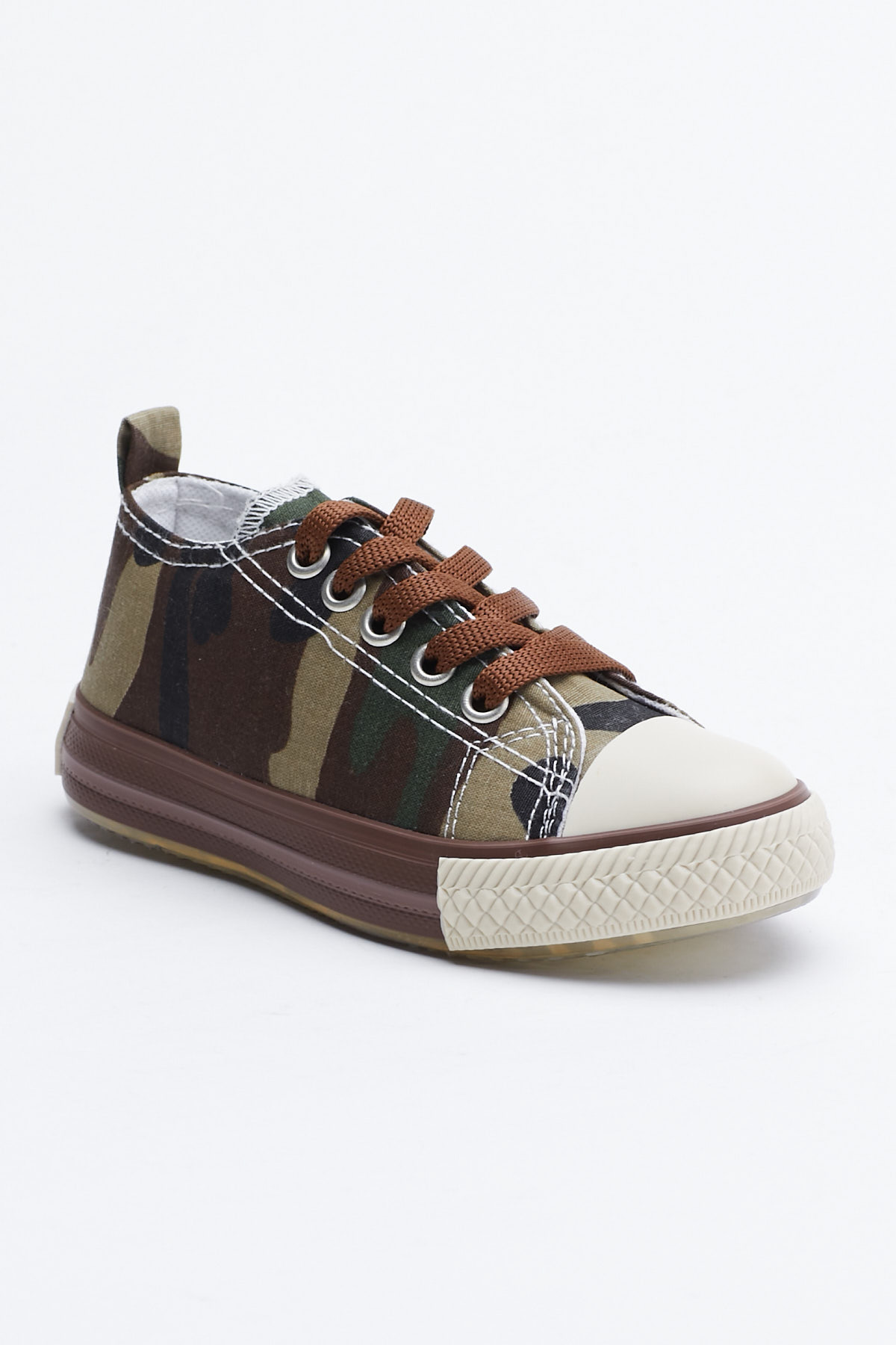 Çocuk Unisex Haki Kamuflaj Rahat Kalıp Işıklı Bağcıklı Spor Ayakkabı