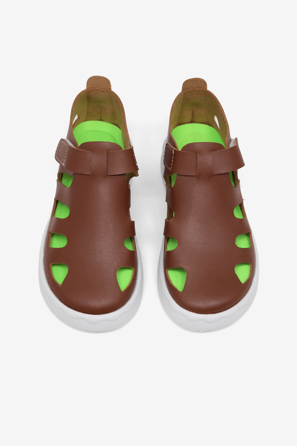 Çocuk Unisex Kahve Hafif Tabanlı Rahat Cırtlı Sandalet