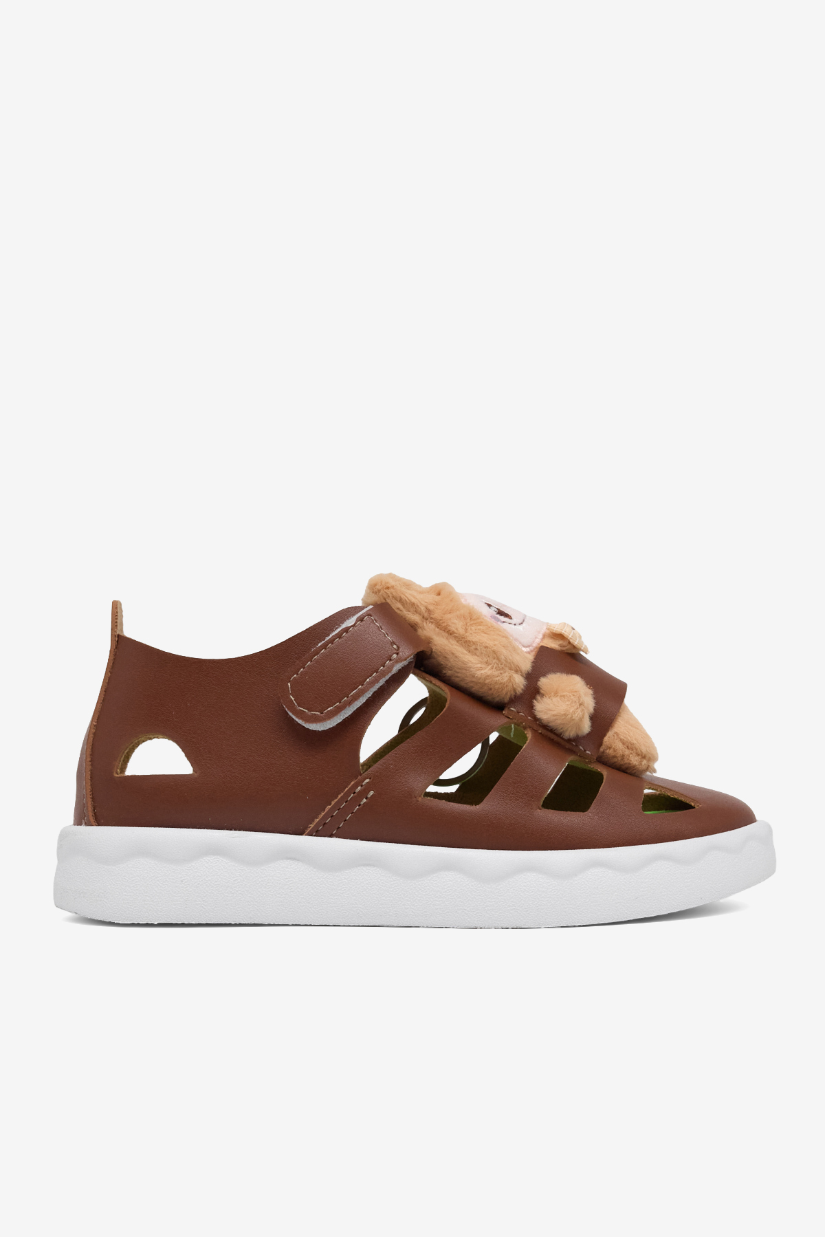 Çocuk Unisex Kahve Hafif Taban Ayıcık Detaylı Cırtlı Sandalet