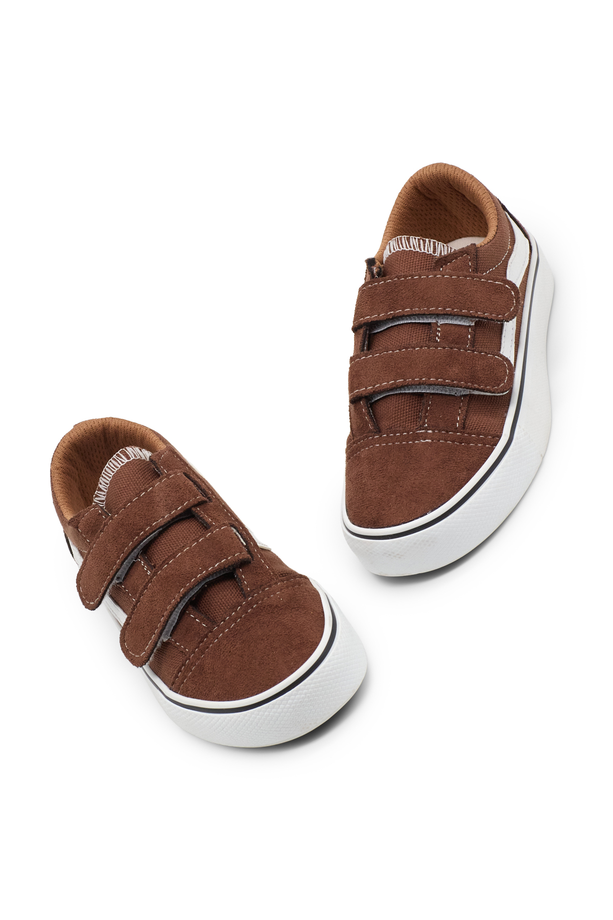 Çocuk Unisex Kahve Kauçuk Taban Rahat Kalıp Çift Cırtlı Ayakkabı