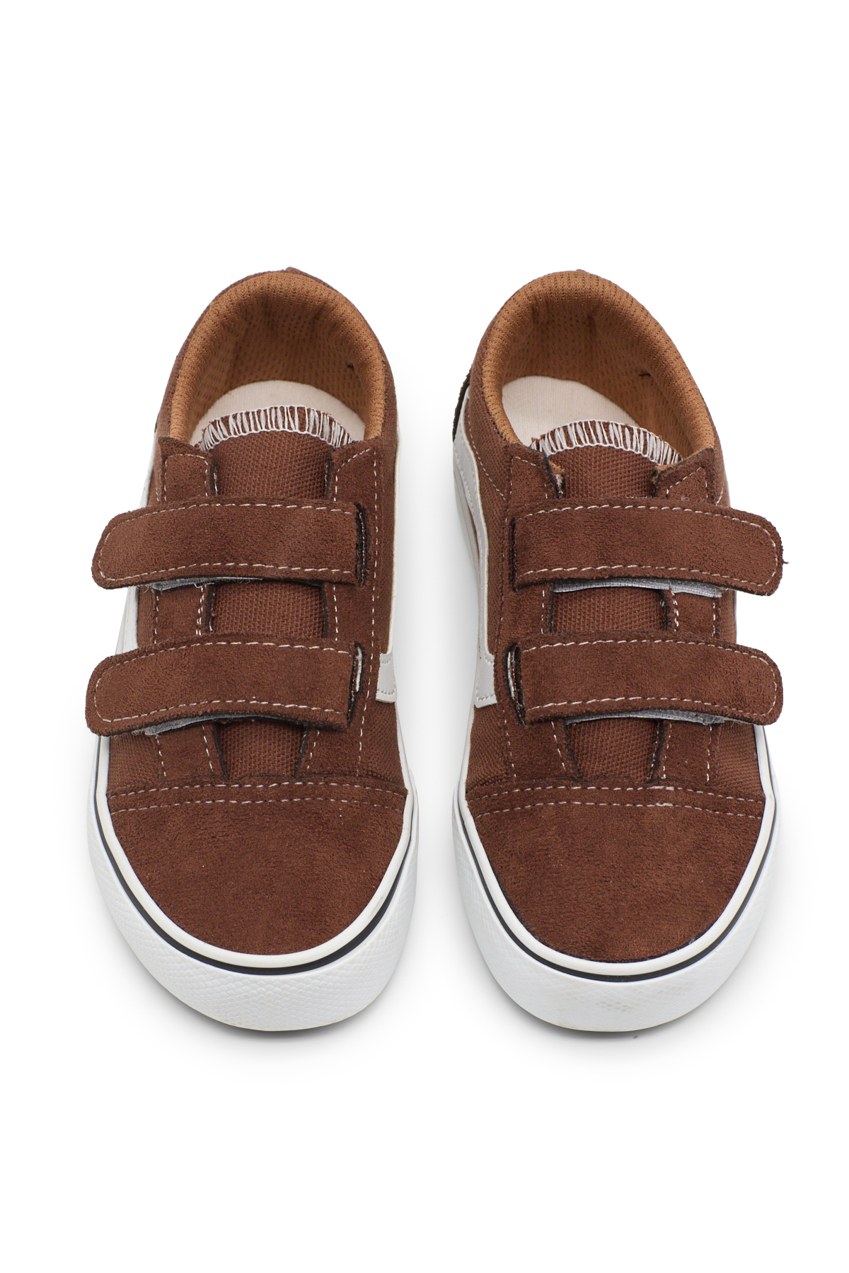 Çocuk Unisex Kahve Kauçuk Taban Rahat Kalıp Çift Cırtlı Ayakkabı