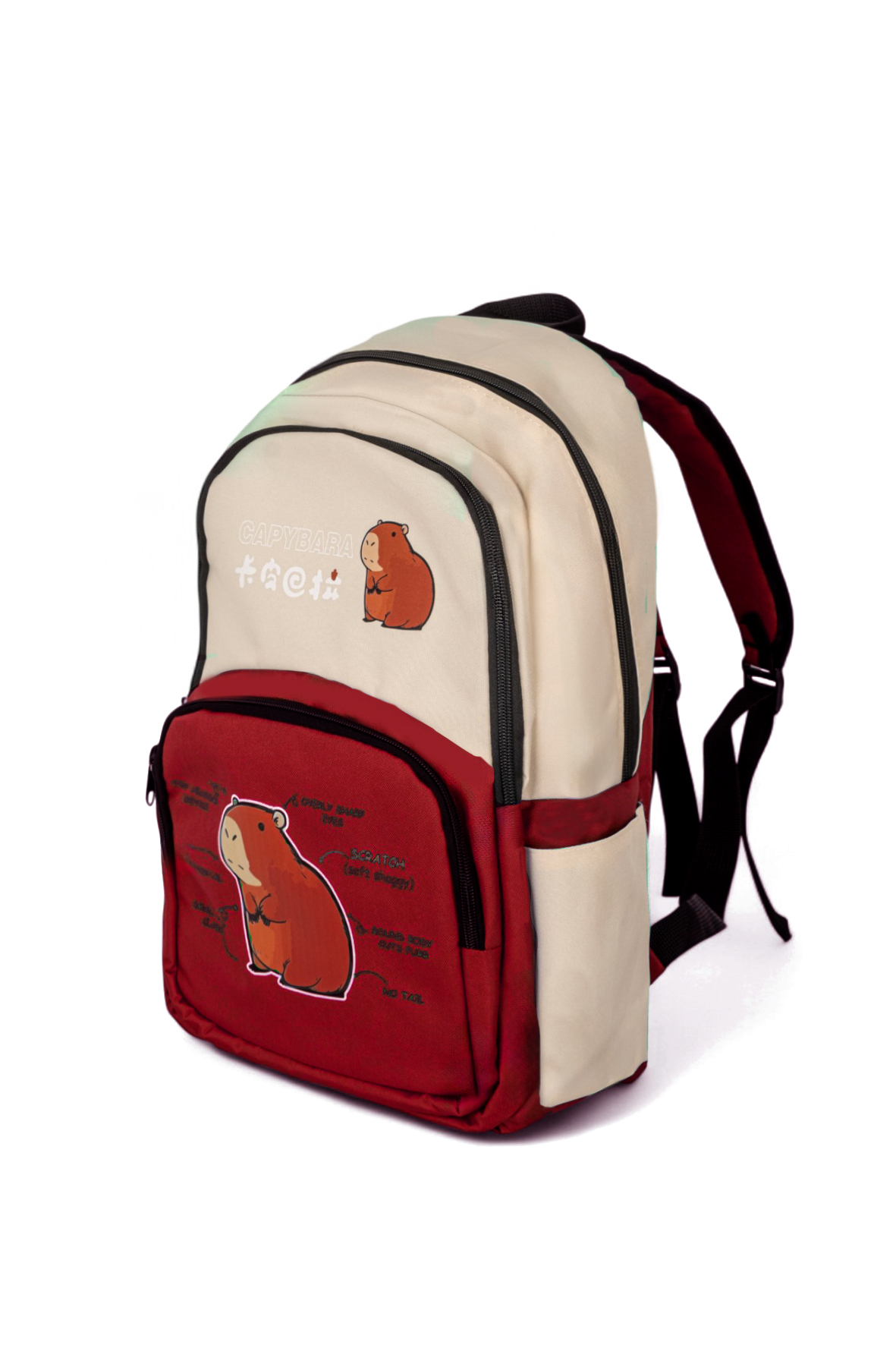 Çocuk Unisex Krem Kırmızı Sincap Baskılı Sırt Çantası