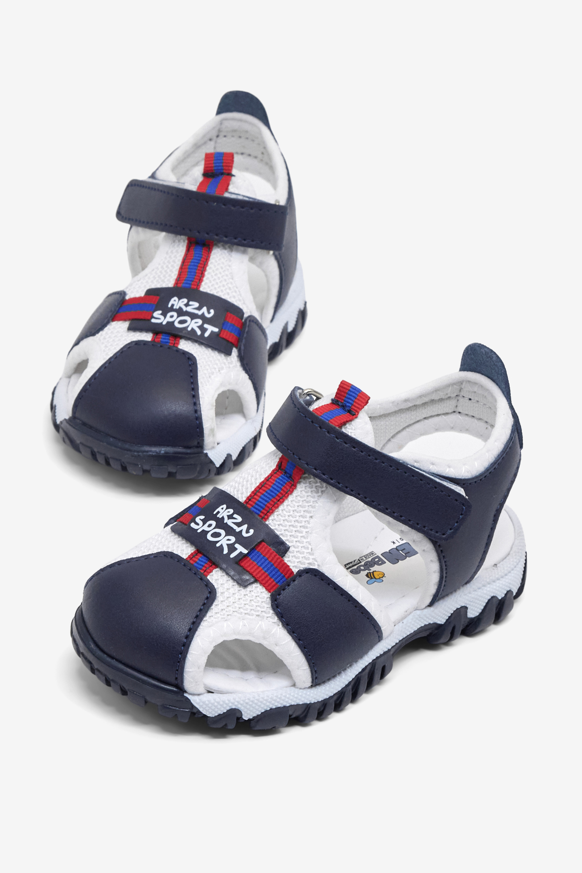 Çocuk Unisex Lacivert Beyaz Çoçuk Cırtlı Rahat Kalıp Sandalet