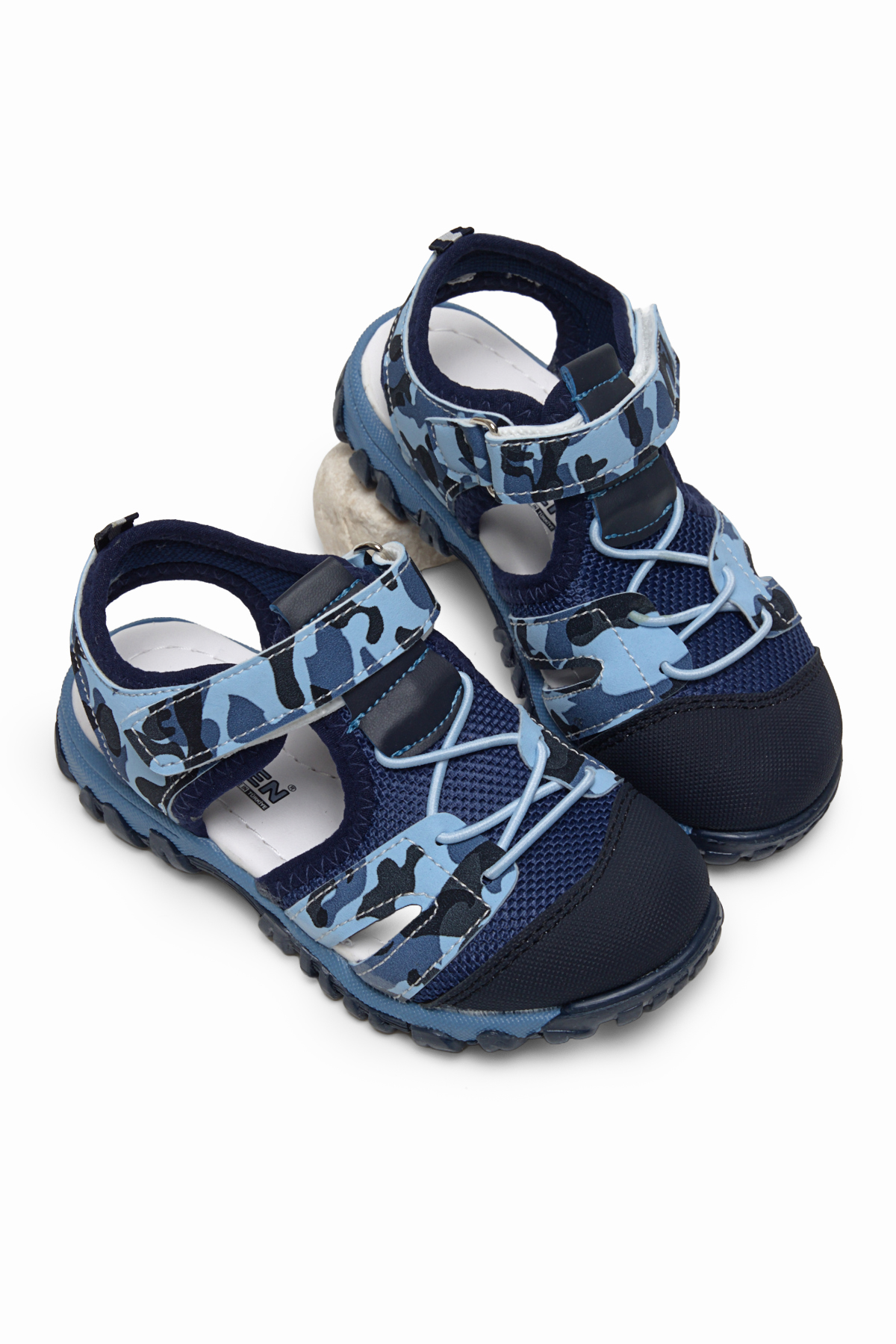 Çocuk Unisex Lacivert Kamuflaj Çoçuk Cırt Ve Bağcıklı Rahat Kalıp Sandalet