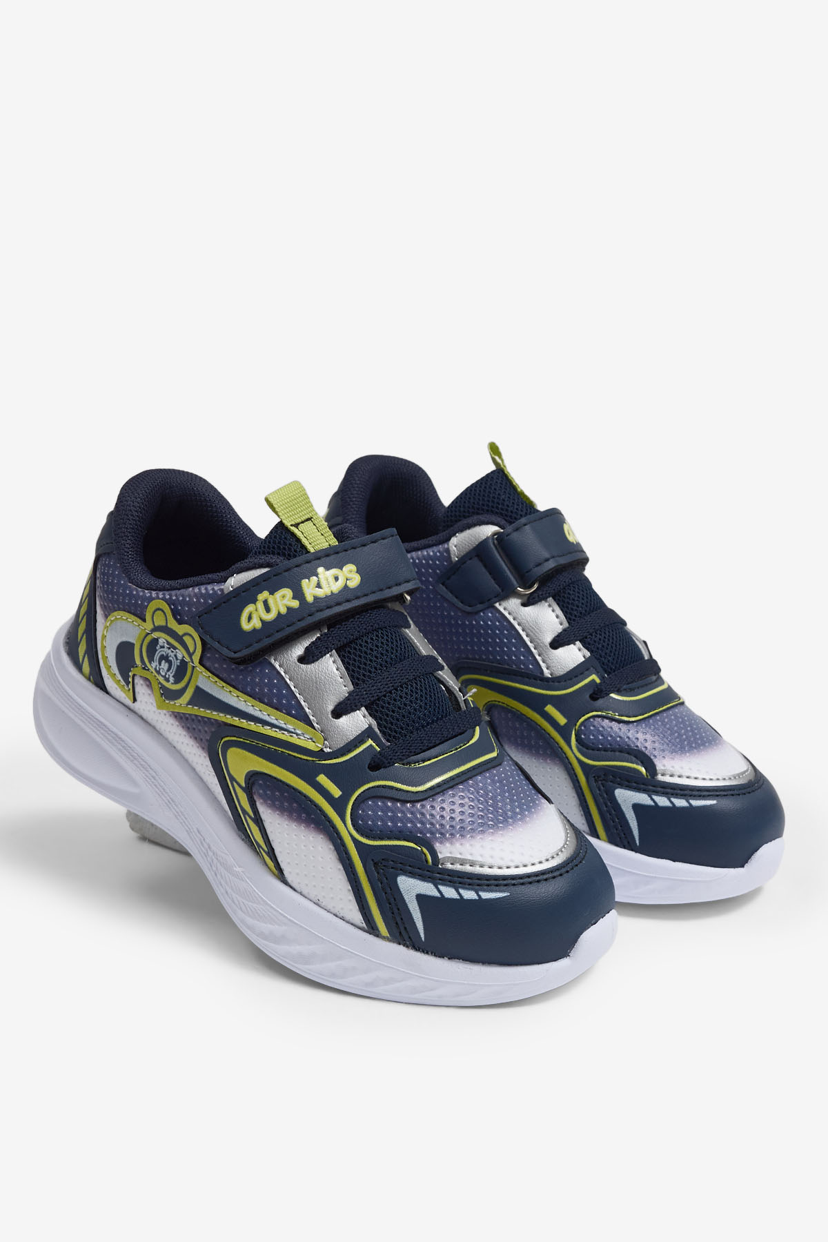 Çocuk Unisex Lacivert Sarı Eva Faylon Taban Çocuk Unısex Cırtlı Lastik Bağcıklı Spor Ayakkabı