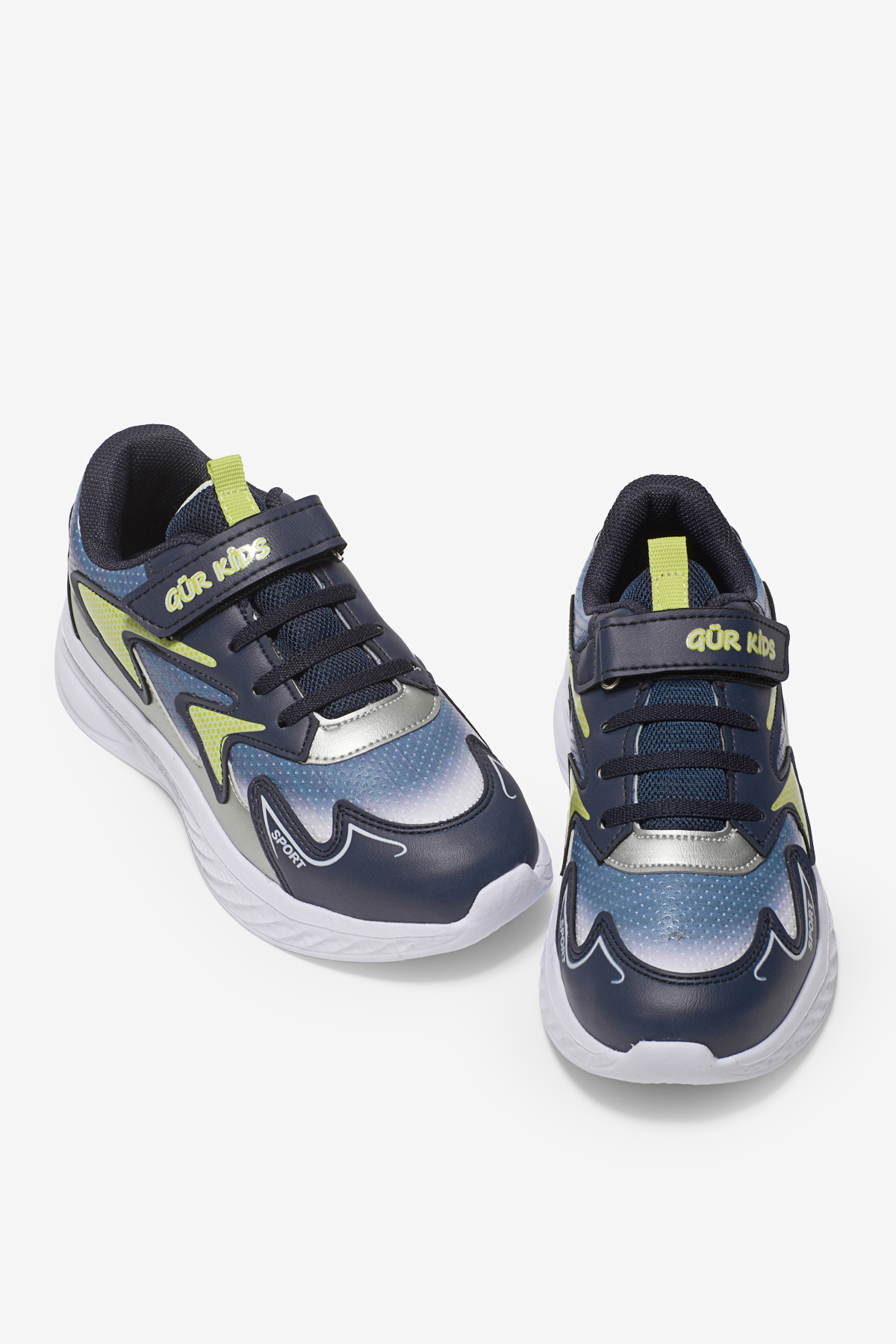 Çocuk Unisex Lacivert Sarı Eva Faylon Taban Çocuk Unısex Cırtlı Lastik Bağcıklı Spor Ayakkabı