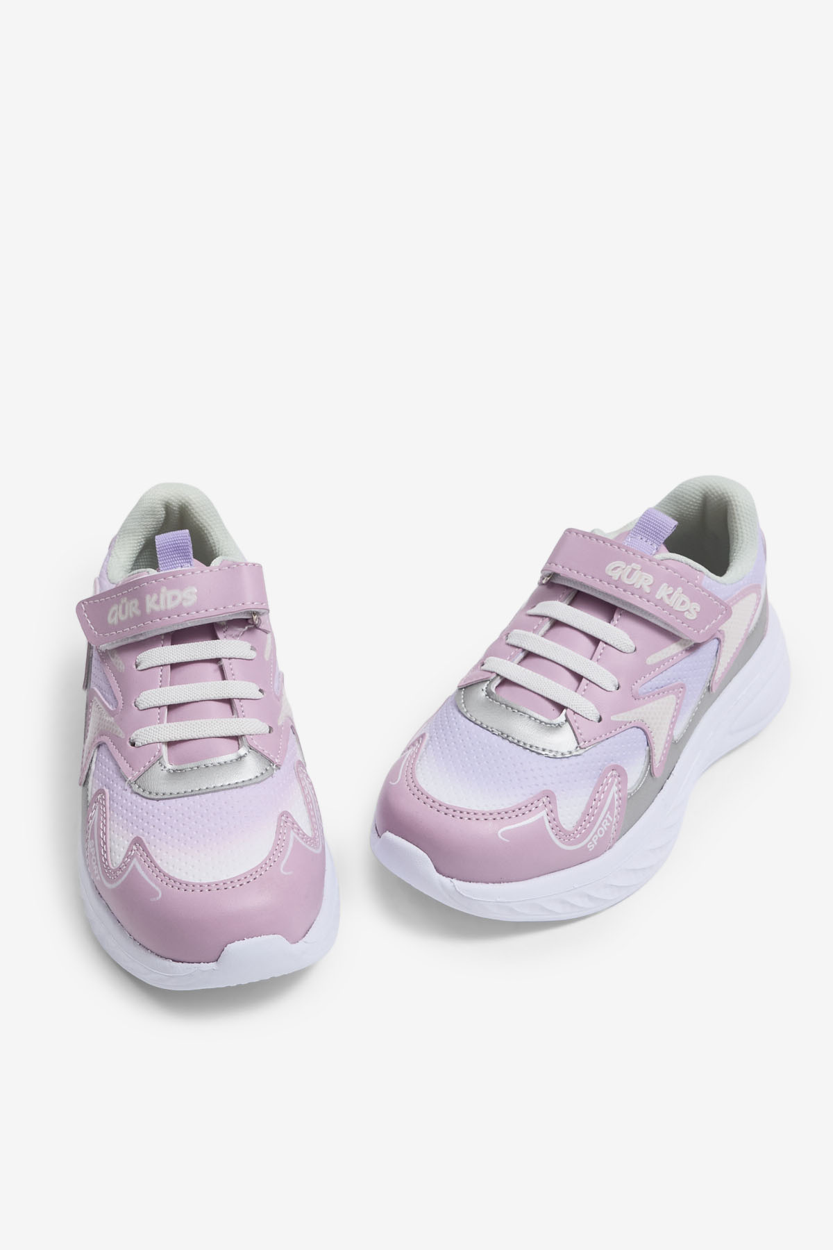 Çocuk Unisex Lila Bej Eva Faylon Taban Çocuk Unısex Cırtlı Lastik Bağcıklı Spor Ayakkabı