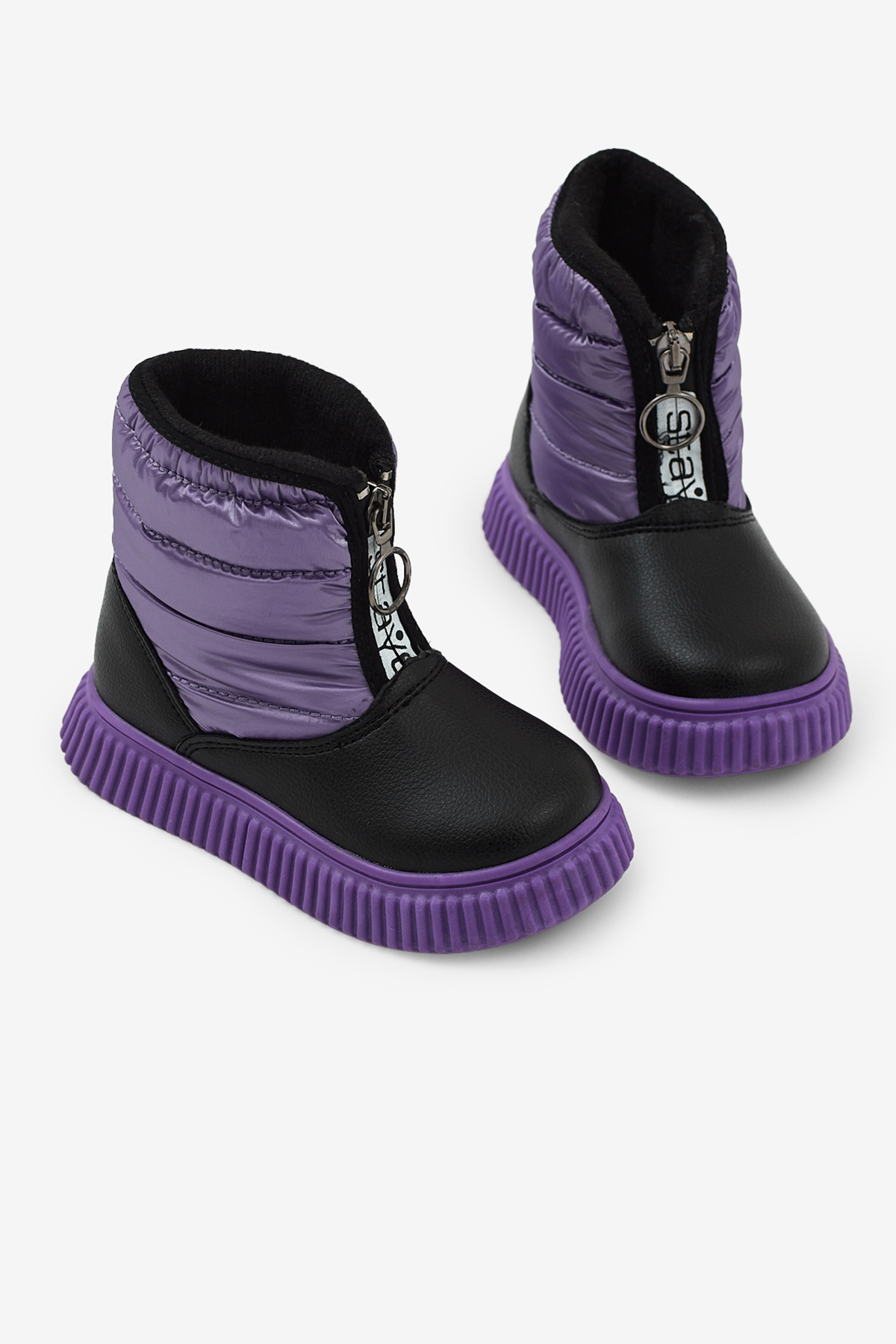 Çocuk Unisex Lila Esnek Termo Taban Sıcak Astarlı Önü Yazılı Fermuarlı Kar Botu