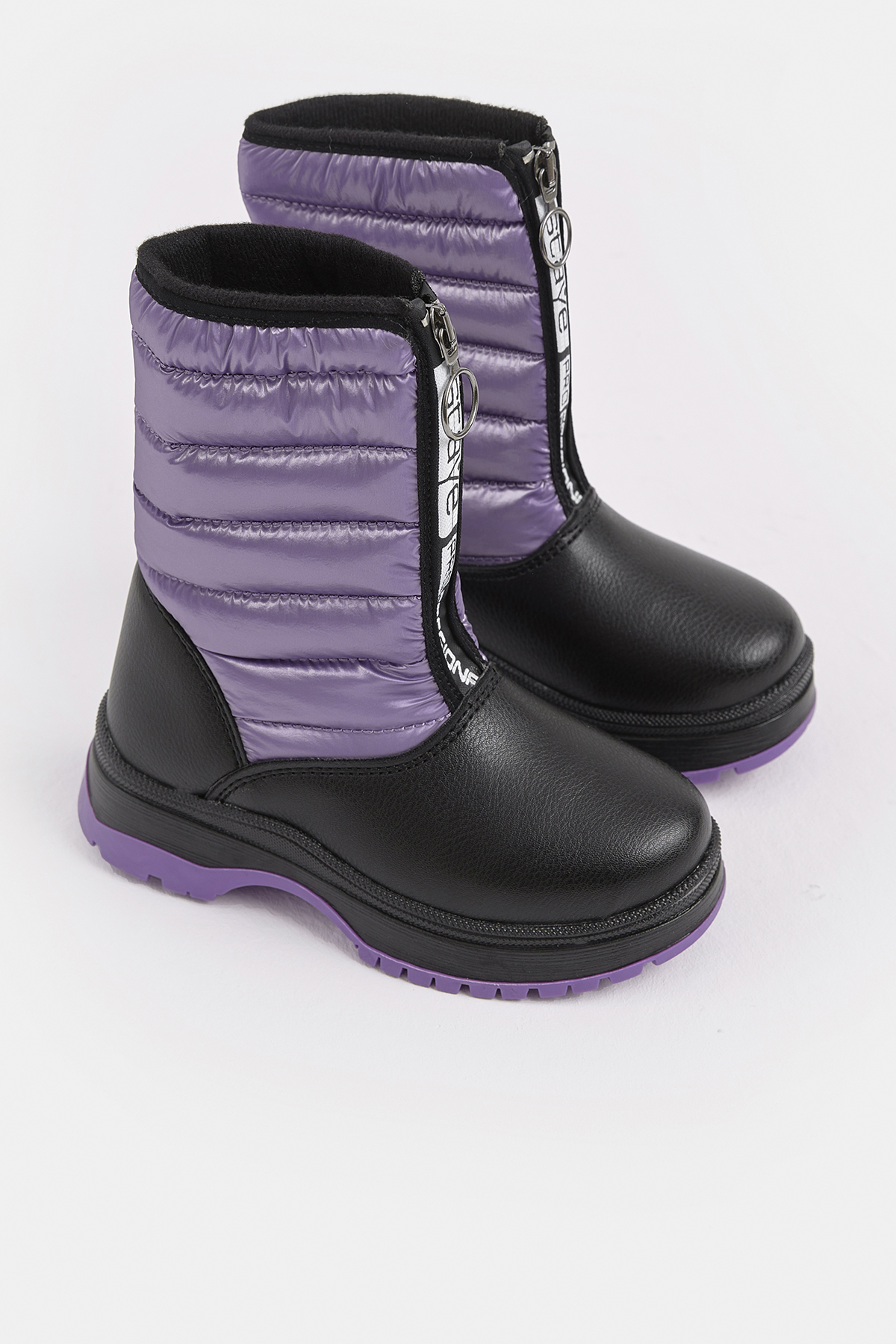 Çocuk Unisex Lila Kalın Termo Taban Önü Yazılı Sıcak Astarlı Fermuarlı Şişme Kar Botu