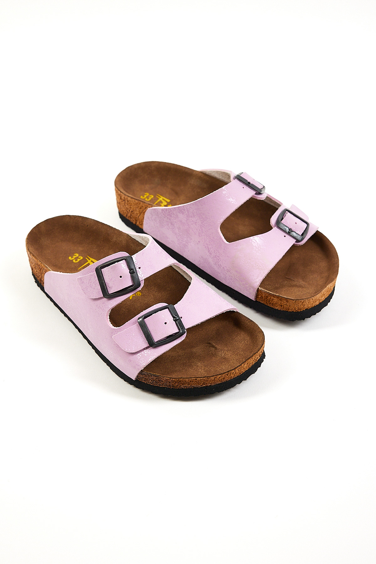 Çocuk Unisex Lila Rahat Kalıp Poli Taban Çift Tokalı Nubuk Sandalet