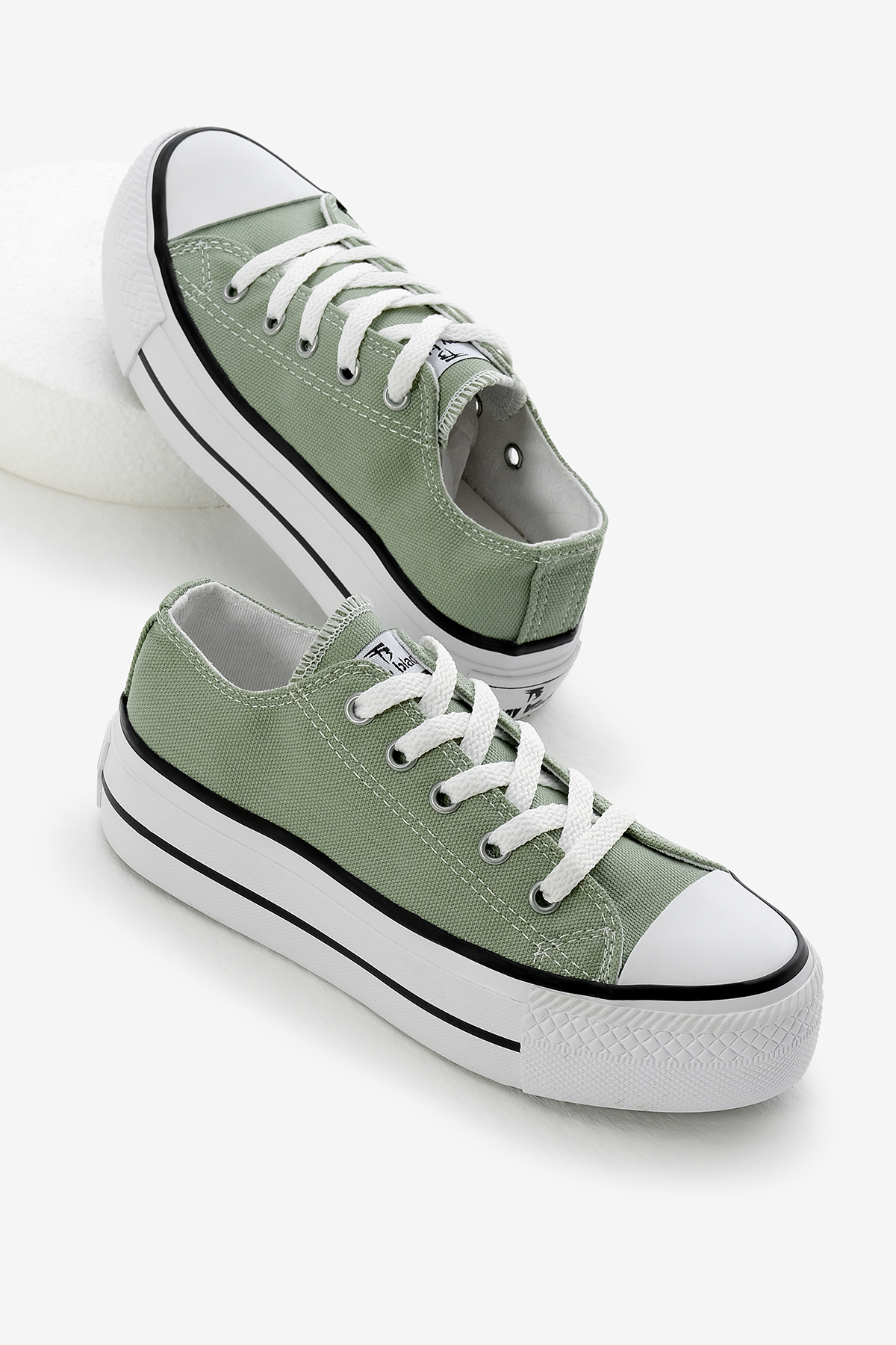 Çocuk Unisex Mint Yeşili Termo Kalın Taban Bağcıklı Keten Spor Ayakkabı