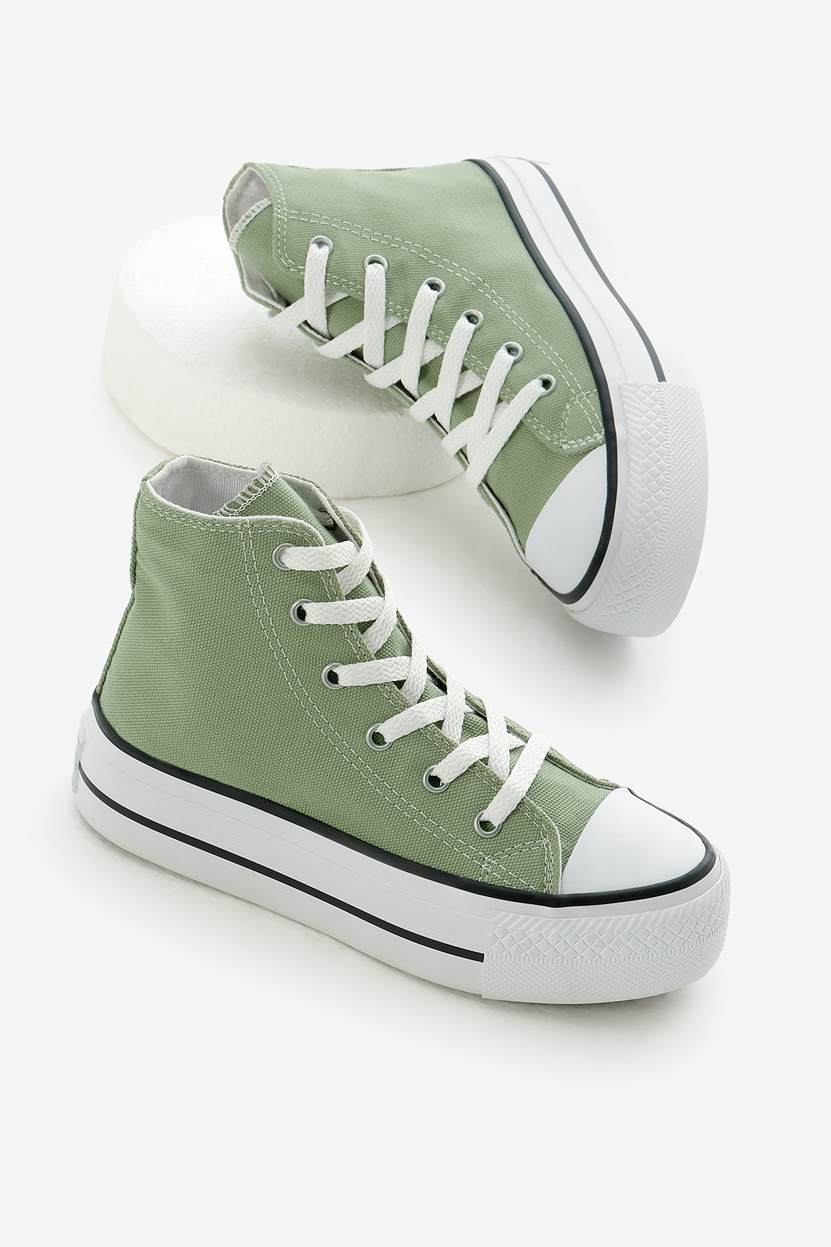 Çocuk Unisex Mint Yeşili Termo Kalın Taban Bağcıklı Uzun Keten Spor Ayakkabı