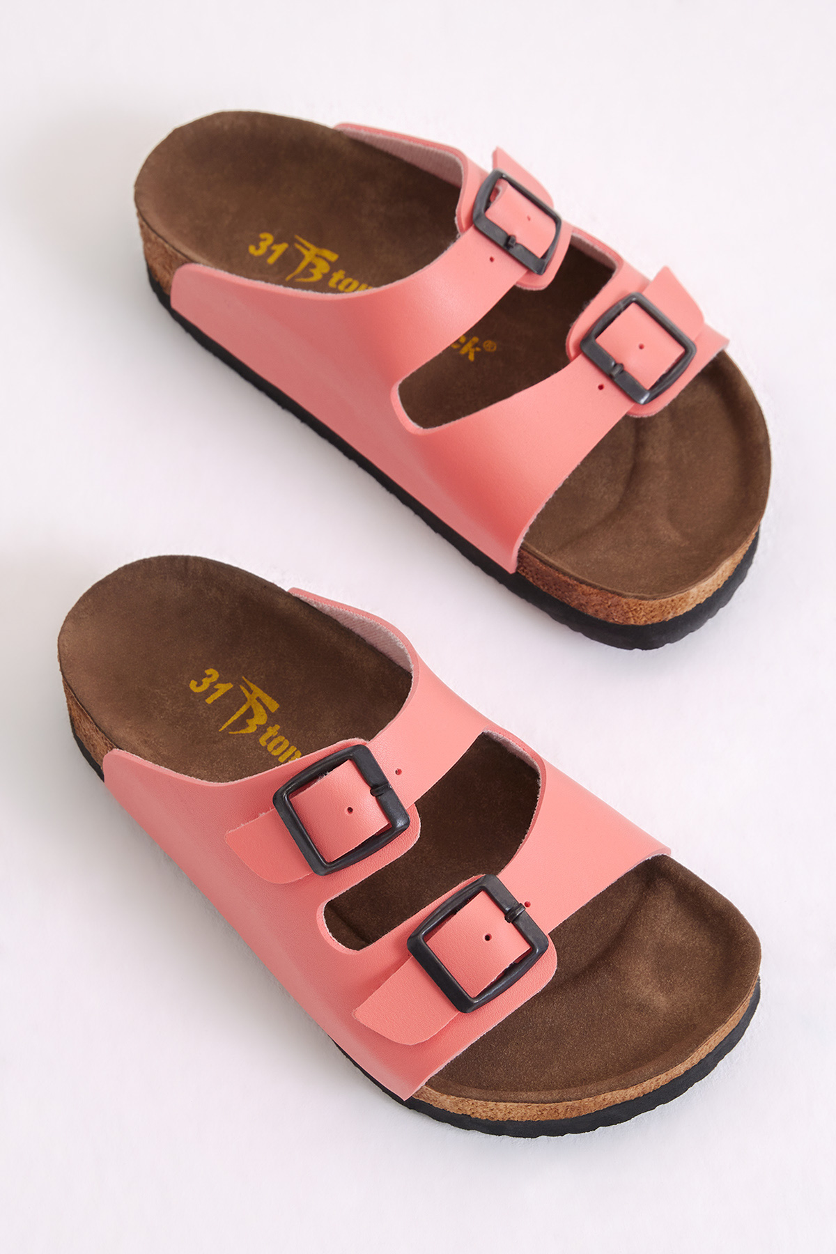 Çocuk Unisex Nar Çiçeği Rahat Kalıp Poli Taban Çift Tokalı Nubuk Sandalet