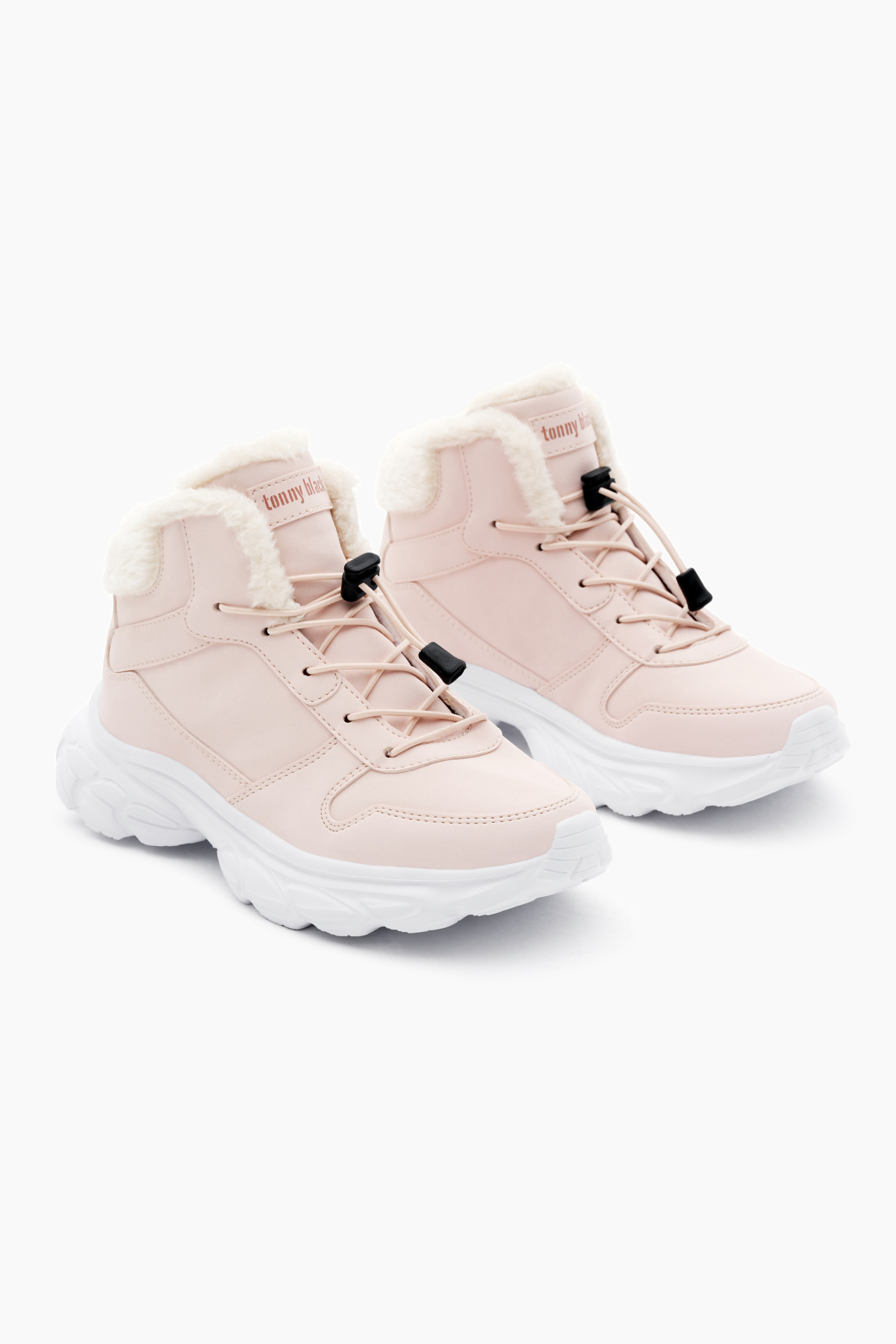 Çocuk Unisex Pudra Faylon Taban İçi Kürklü Lastik Bağcıklı Bot