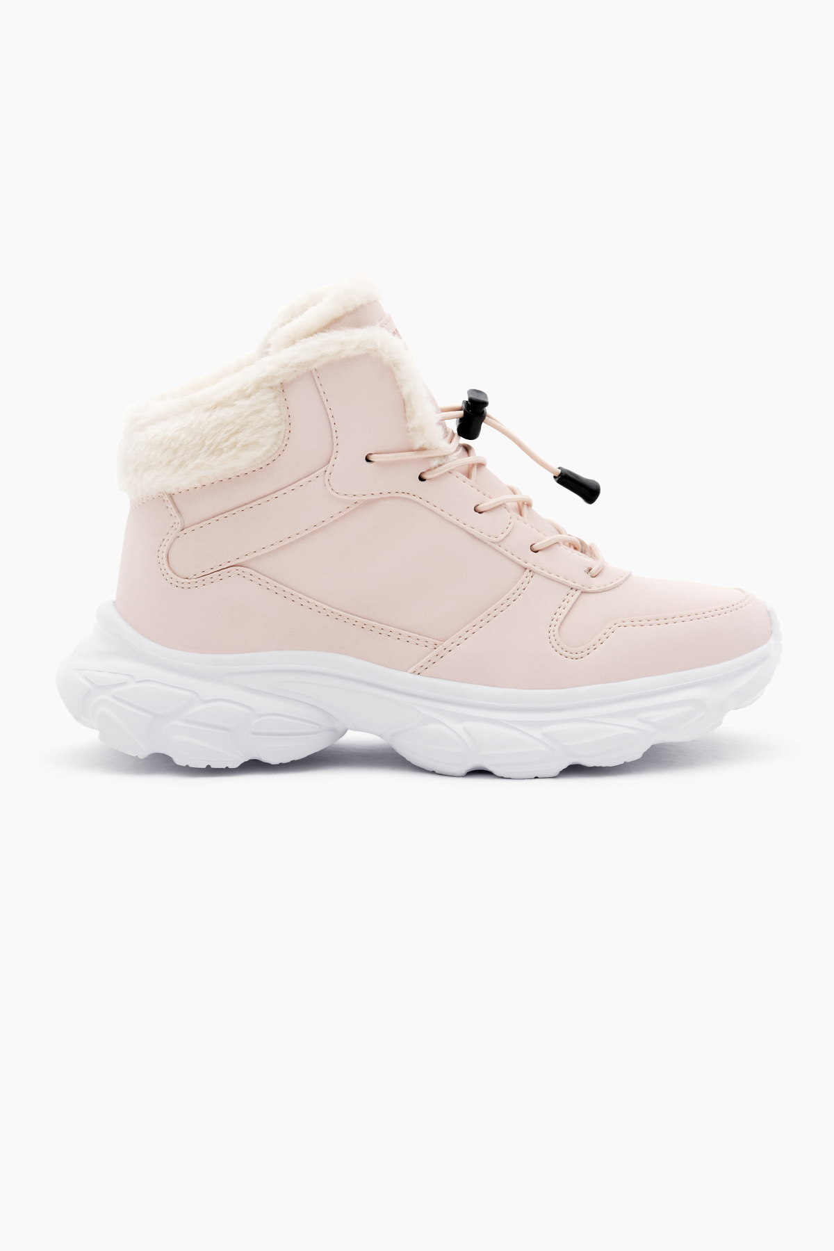 Çocuk Unisex Pudra Faylon Taban İçi Kürklü Lastik Bağcıklı Bot