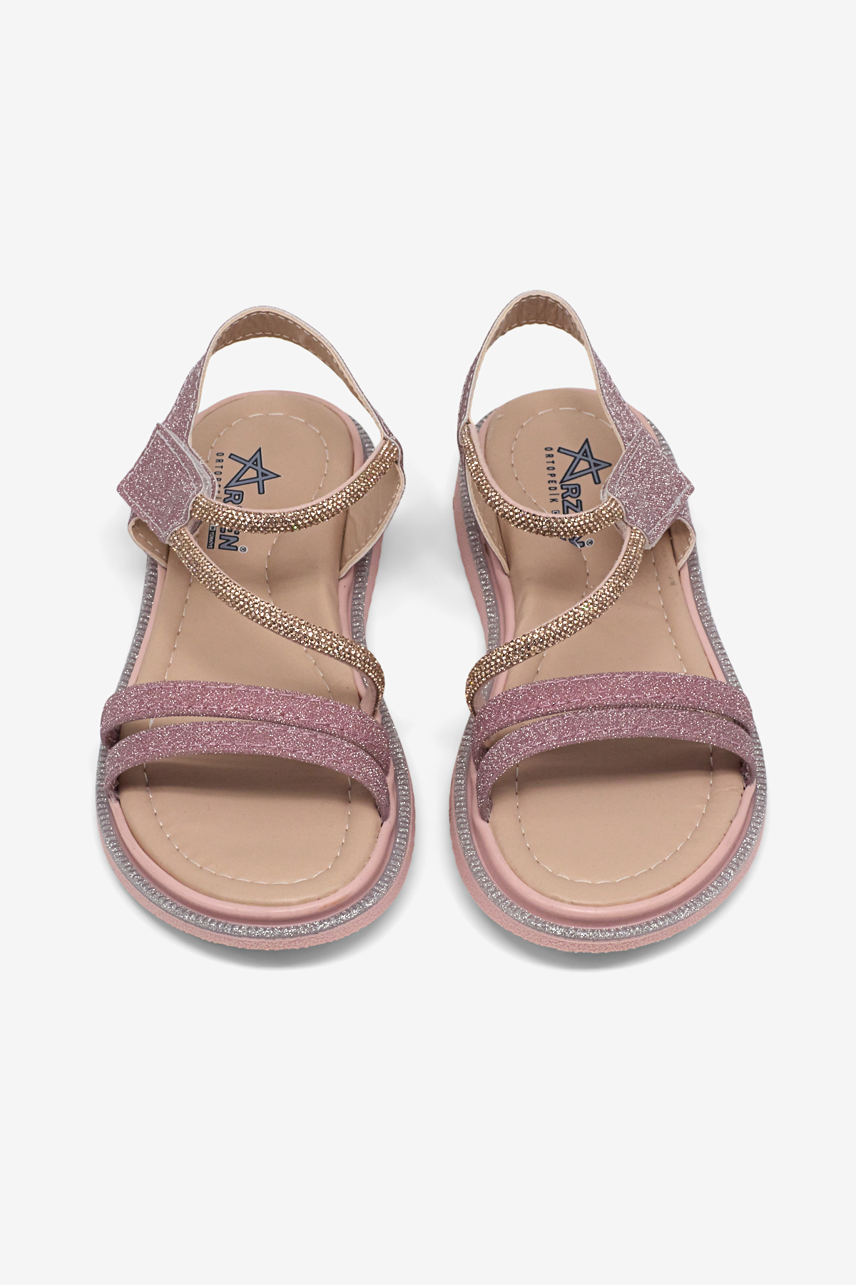 Çocuk Unisex Pudra Simli Çocuk Sim Detaylı Sandalet