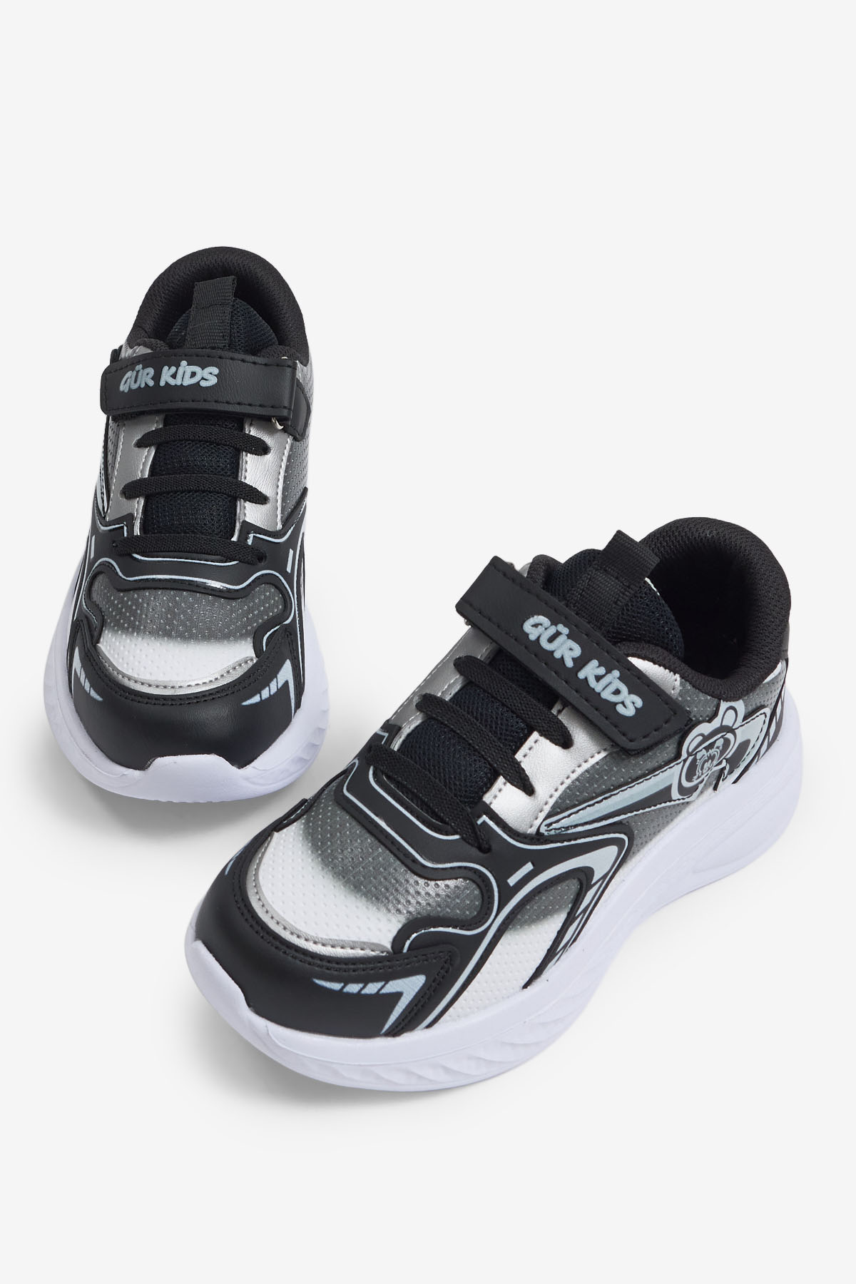 Çocuk Unisex Siyah Beyaz Eva Faylon Taban Çocuk Unısex Cırtlı Lastik Bağcıklı Spor Ayakkabı