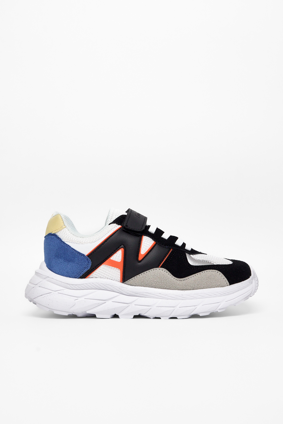 Çocuk Unisex Siyah Beyaz Saks Rahat Kalıp Cırtlı Bağcıklı Sneaker