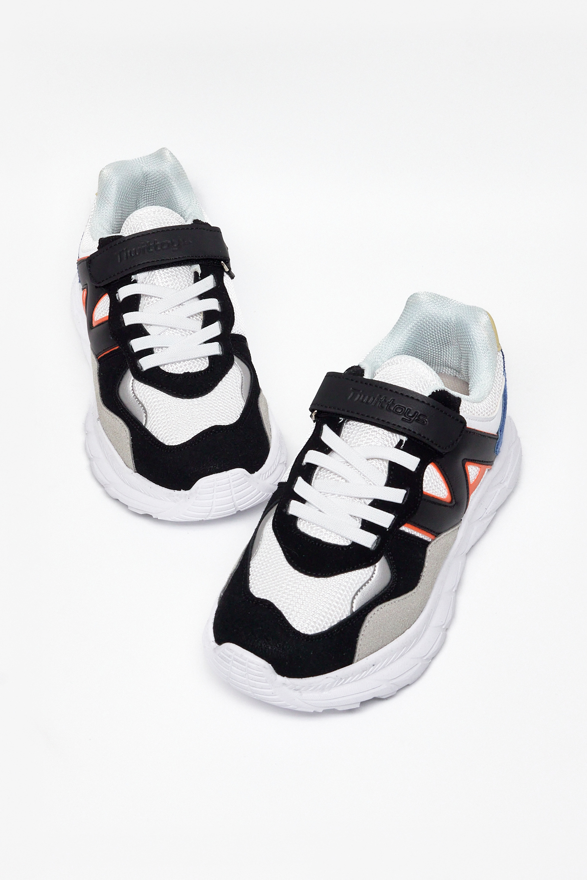 Çocuk Unisex Siyah Beyaz Saks Rahat Kalıp Cırtlı Bağcıklı Sneaker