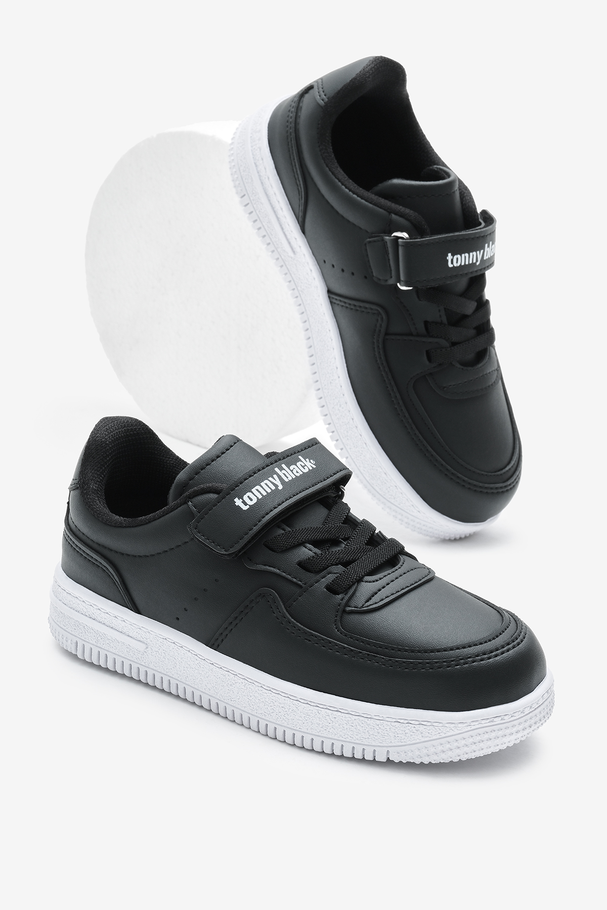 Çocuk Unisex Siyah Beyaz Termo Taban Cırtlı Lastik Bağcıklı Spor Ayakkabı